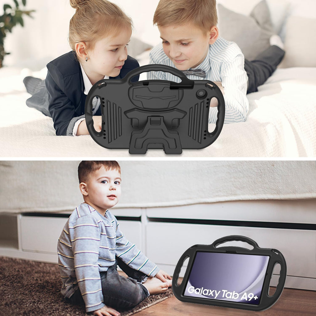 AVAWO Kids Case for Samsung Galaxy Tab A11+ Plus/A9+ Plus 11 Inch Case, with Strap, Shockproof Lightweight Handle Stand 2025/2023 Model with Lanyard, Black