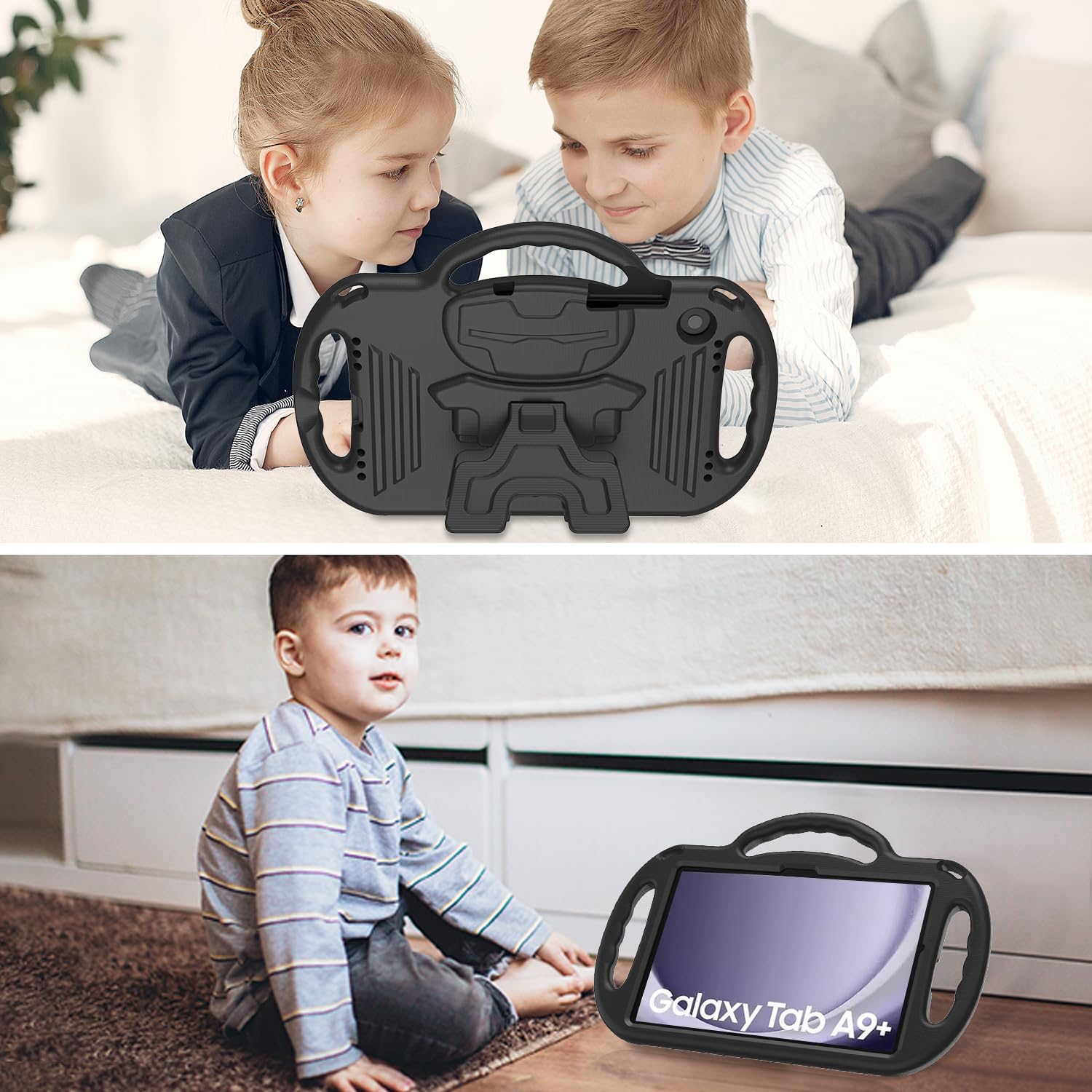 AVAWO Kids Case for Samsung Galaxy Tab A11+ Plus/A9+ Plus 11 Inch Case, with Strap, Shockproof Lightweight Handle Stand 2025/2023 Model with Lanyard, Black