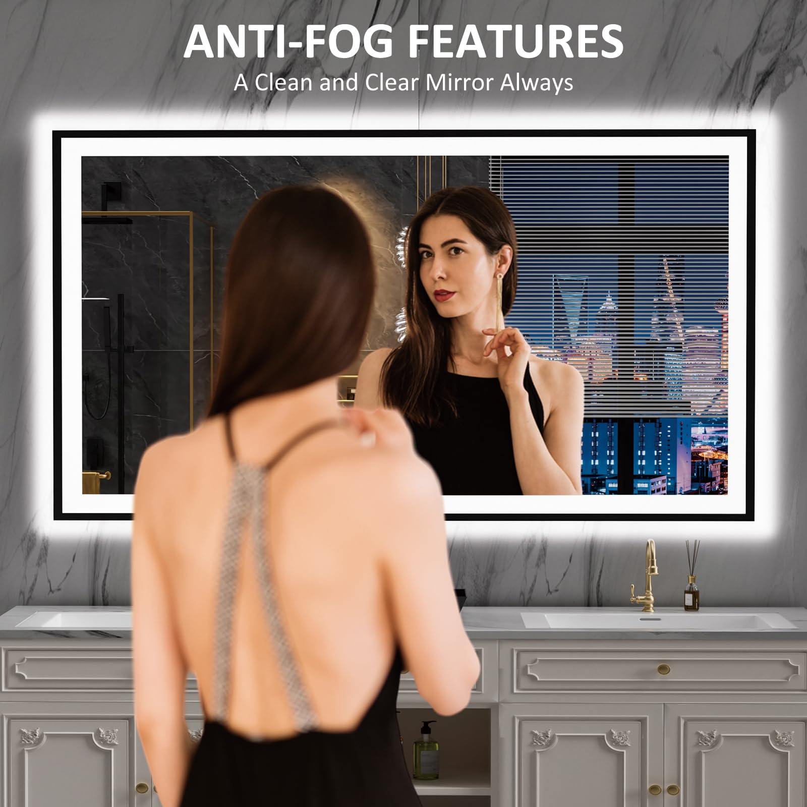 LOAAO 20"X28" LED Bathroom Mirror Black Framed | Anti-Fog, Dimmable, Memory Function, Tempered Glass, Lighted Vanity Mirror for Wall
