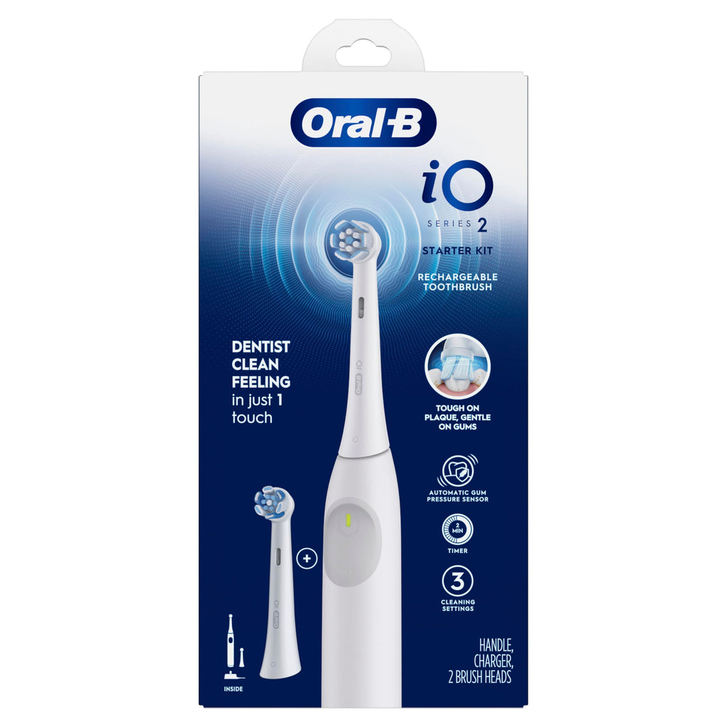 Oral-B Rechargeable Electric Toothbrush, iO2 Starter Kit, 3 Cleaning Modes, Automatic Pressure Sensor to Protect Gums, 2 Brush Heads, Forest Green