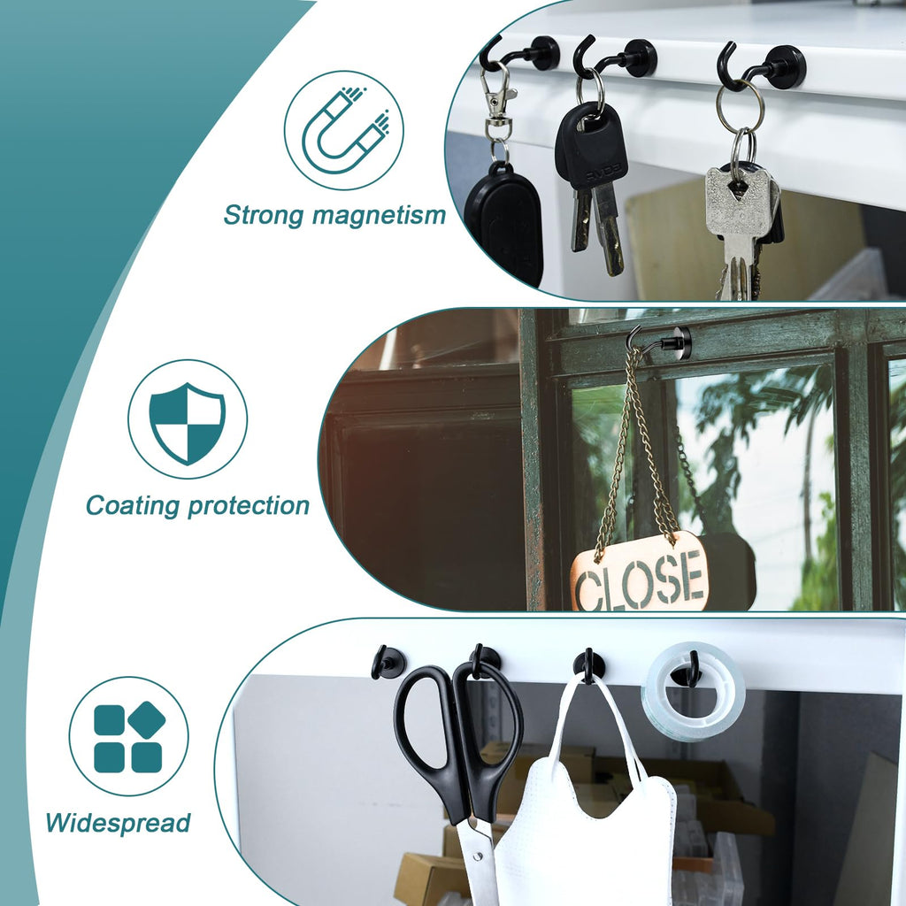 MAGXCENE 50 Pcs Magnetic Hooks Heavy Duty, 3 Different Size Strong Rare Earth Magnet Hooks for Hanging, Refrigerator, Neodymium Magnets with Hooks for Grill Kitchen Tool Storage