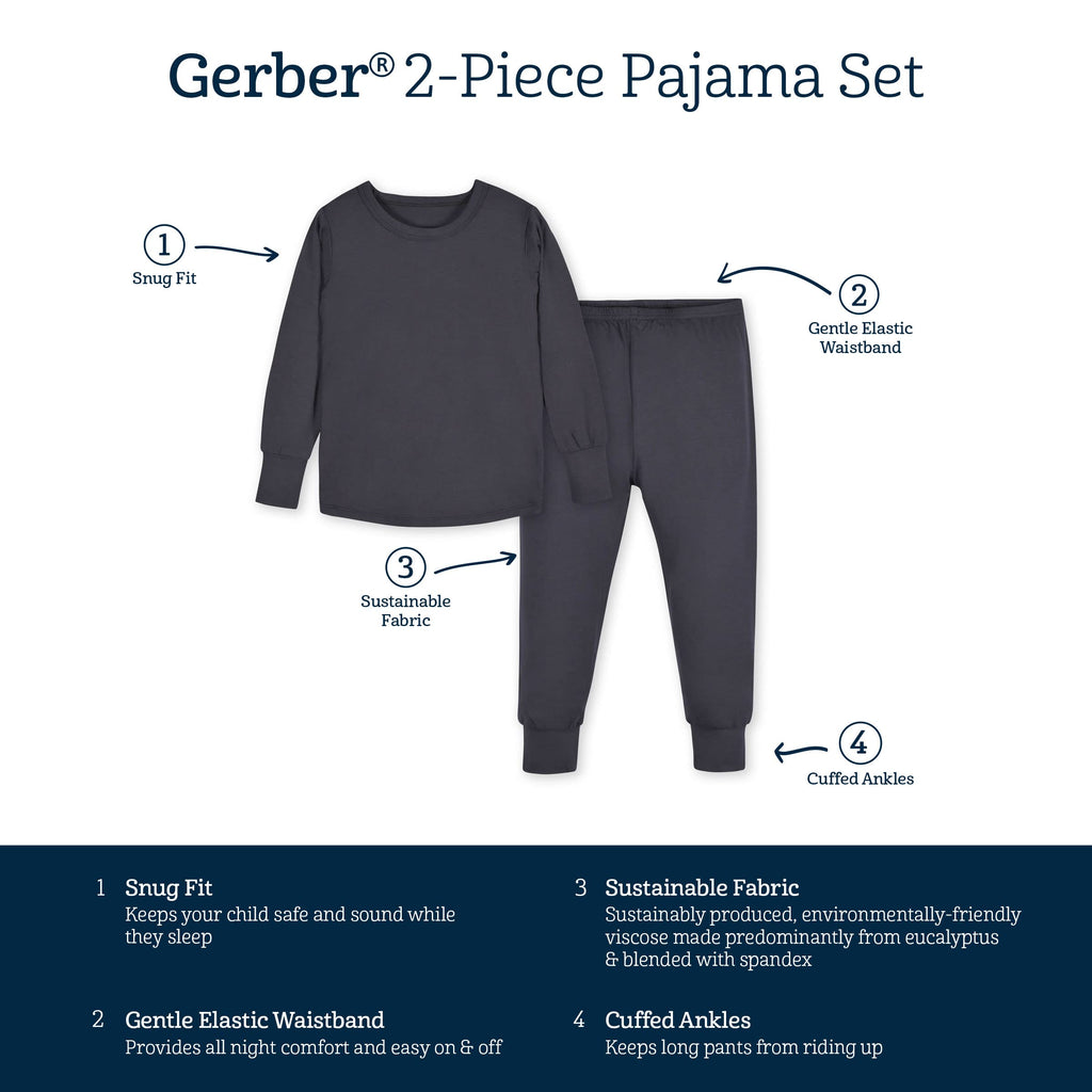 Gerber Unisex Baby Toddler Buttery Soft 2-Piece Snug Fit Pajamas with Viscose Made from Eucalyptus