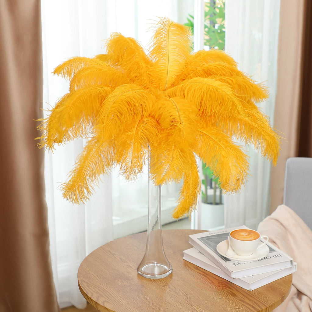 Retrowavy 50 Pcs 14-16 Inches Large Natural Ostrich Feathers Bulk for Centerpieces for Wedding Party Centerpieces Home Decoration Flower Arrangement (Black)