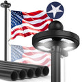 Upgraded 10 Gauge 20FT Heavy Duty Flag Pole Kit with 136 LED Solar Light, Extra Thick Flagpole for Outside House in Ground, Bottom 3 mm Thick & Width 3.35 in, 120MPH Wind Rated