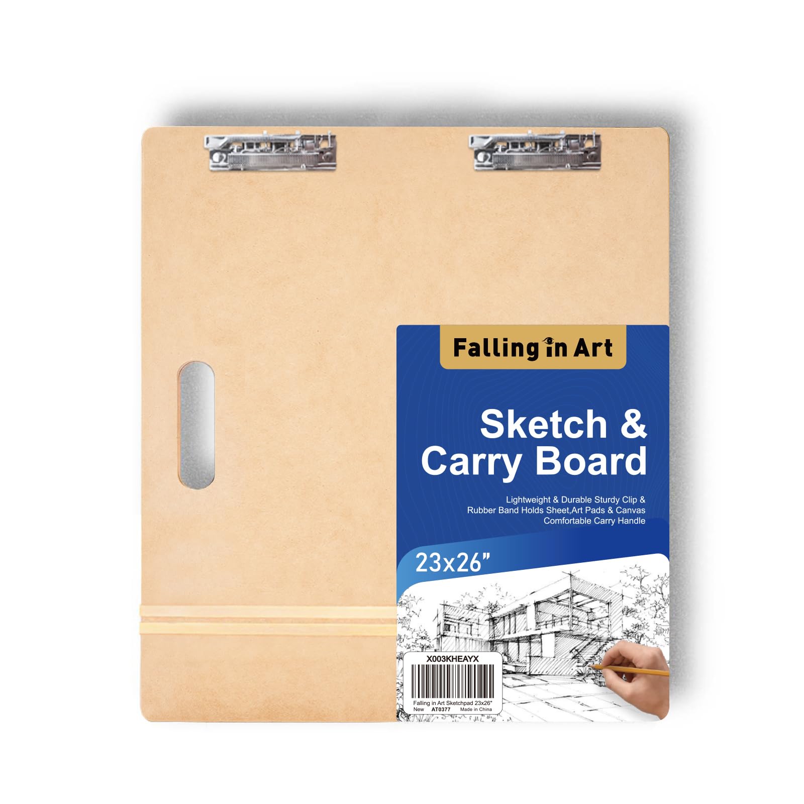 Falling in Art 13x17 Professional Sketch Board, Drawing Tote Board for Artists with Sturdy Clip and Rubber Bands, Portable Art Clipboard for Classroom and Studio Drawing