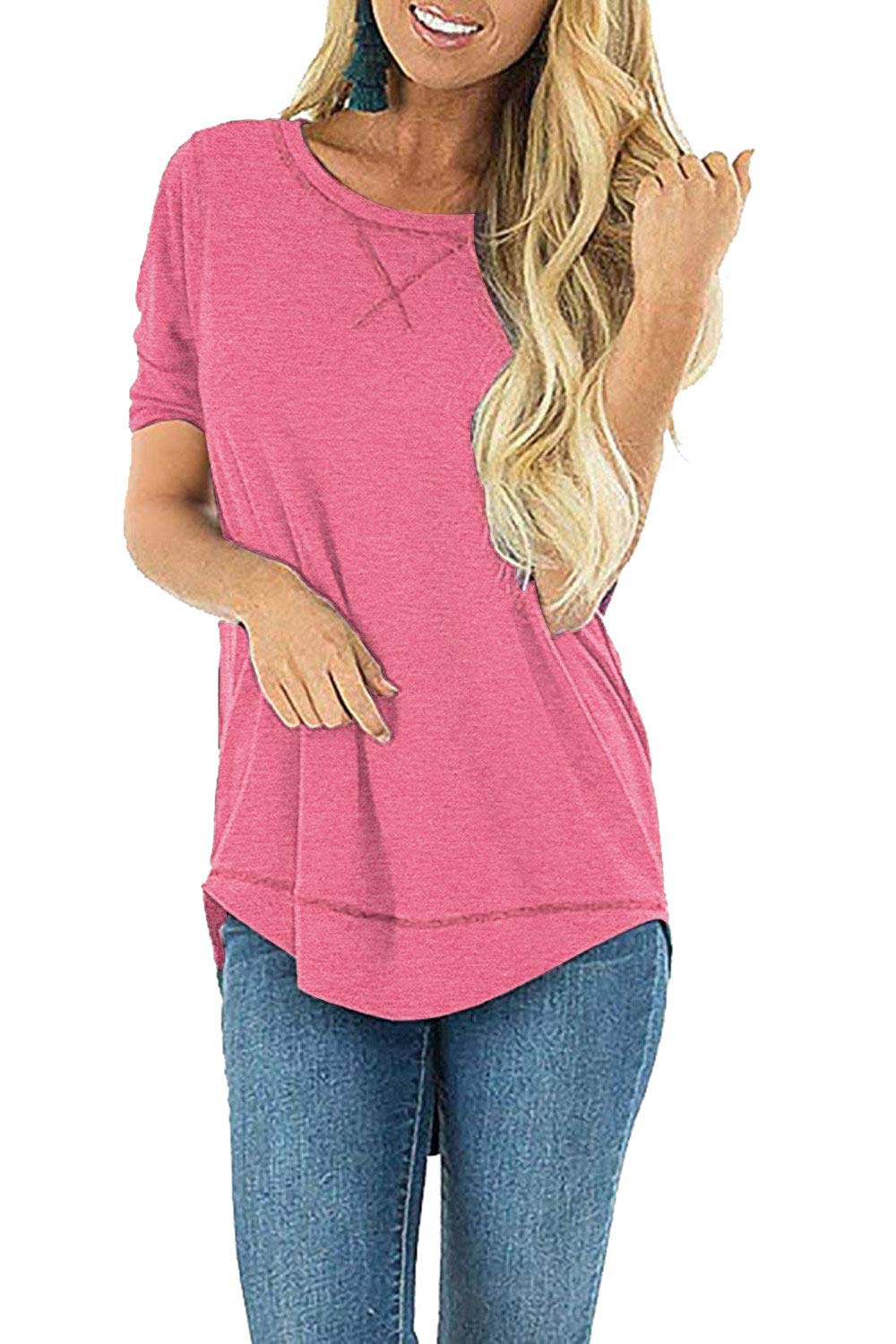 JomeDesign Summer Tops for Women Short Sleeve Side Split Casual Loose Tunic Top