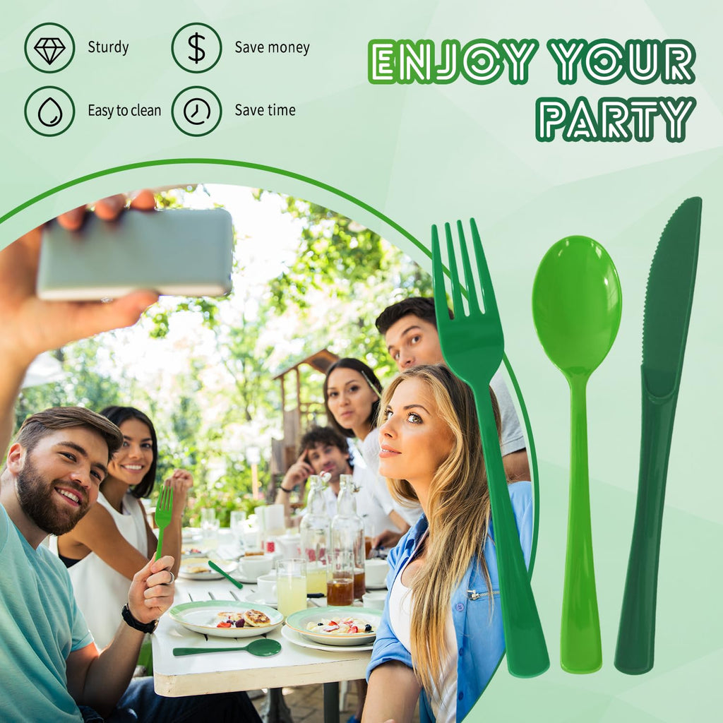 150 Pack Plastic Silverware,Disposable Cutlery Set Heavy Duty Utensil Sets 50 Forks 50 Knives 50 Spoons for Brithday, Wedding,Home School Party Picnics Restaurant Outdoor Events (Black)