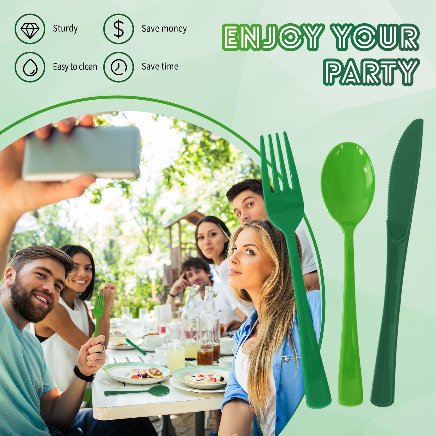 150 Pack Plastic Silverware,Disposable Cutlery Set Heavy Duty Utensil Sets 50 Forks 50 Knives 50 Spoons for Brithday, Wedding,Home School Party Picnics Restaurant Outdoor Events (Black)