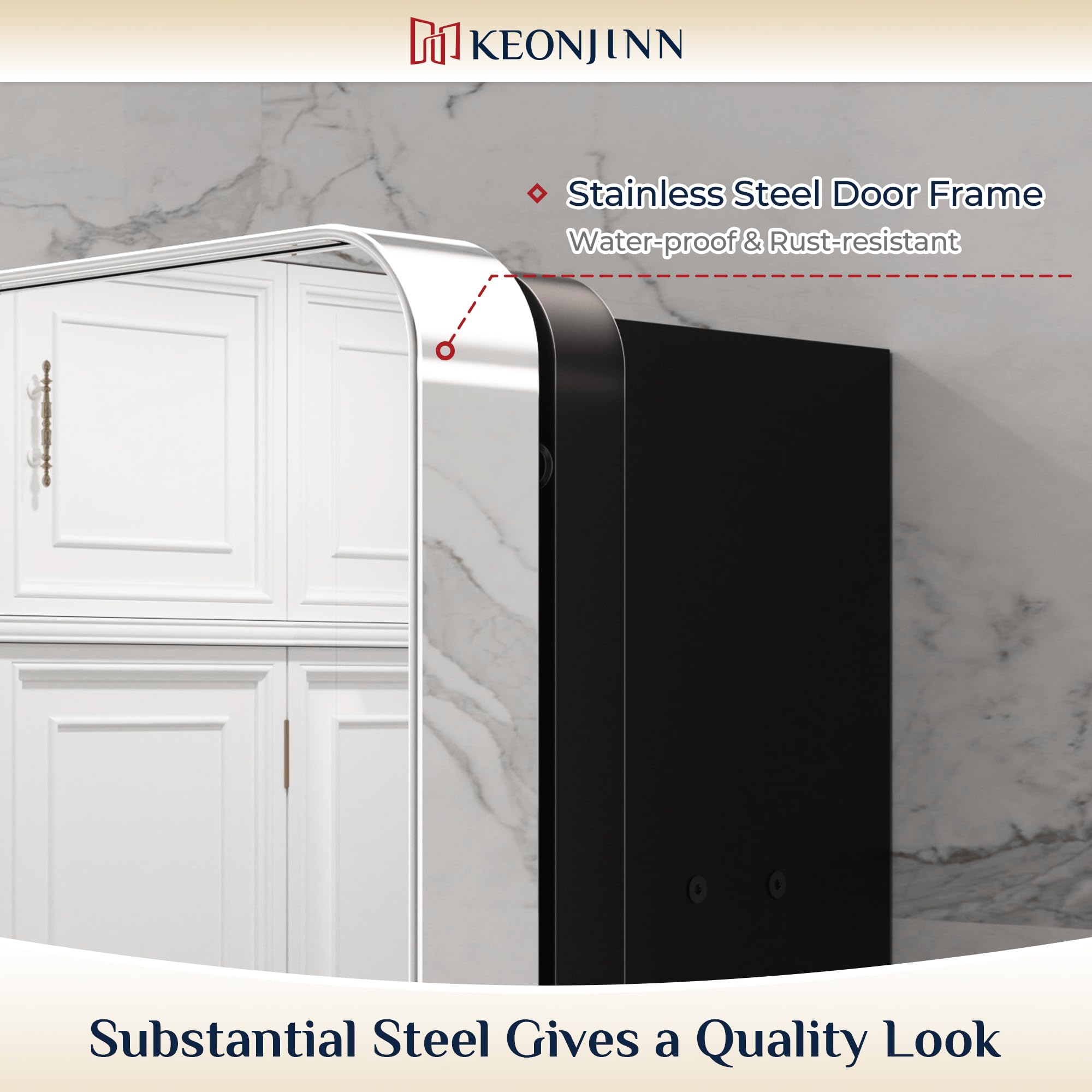 Keonjinn 15 x 36 Inch Black Slim Medicine Cabinets, Narrow Bathroom Side Medicine Cabinet with Mirror, Stainless Steel Framed, Adjustable Shelves, Recessed or Wall Mount, Modern Farmhouse