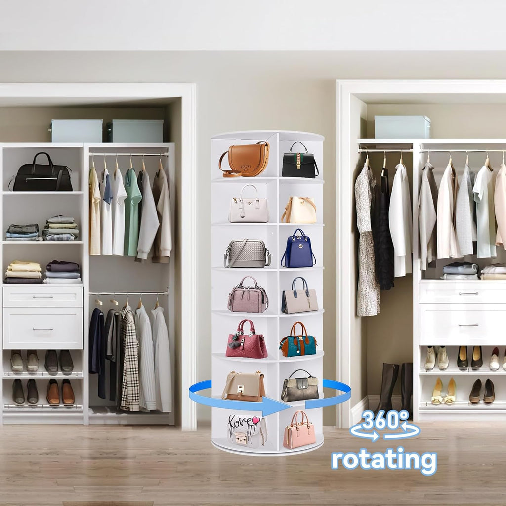 7 Tier Rotating Shoe Rack Tower, 360° Spinning Display Rack, Space Saving Storage Organizer with Lazy Susan for Closet, Hallway, Bedroom, Living Room, Dressing Room