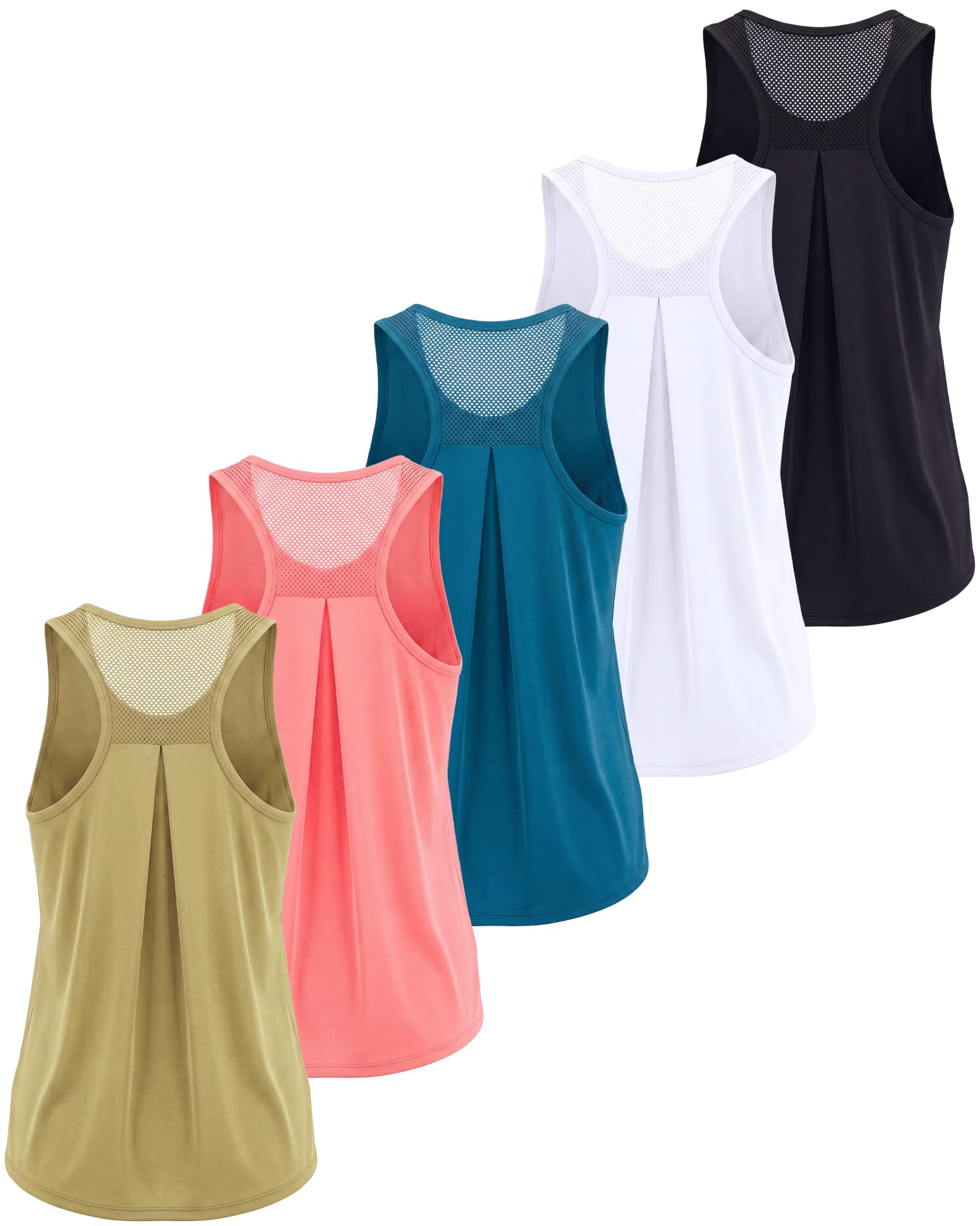 Real Essentials 5 Pack: Women's Racerback Athletic Tank Top Mesh Back Dry-Fit Sleeveless Shirt for Workout Running Gym (Plus)