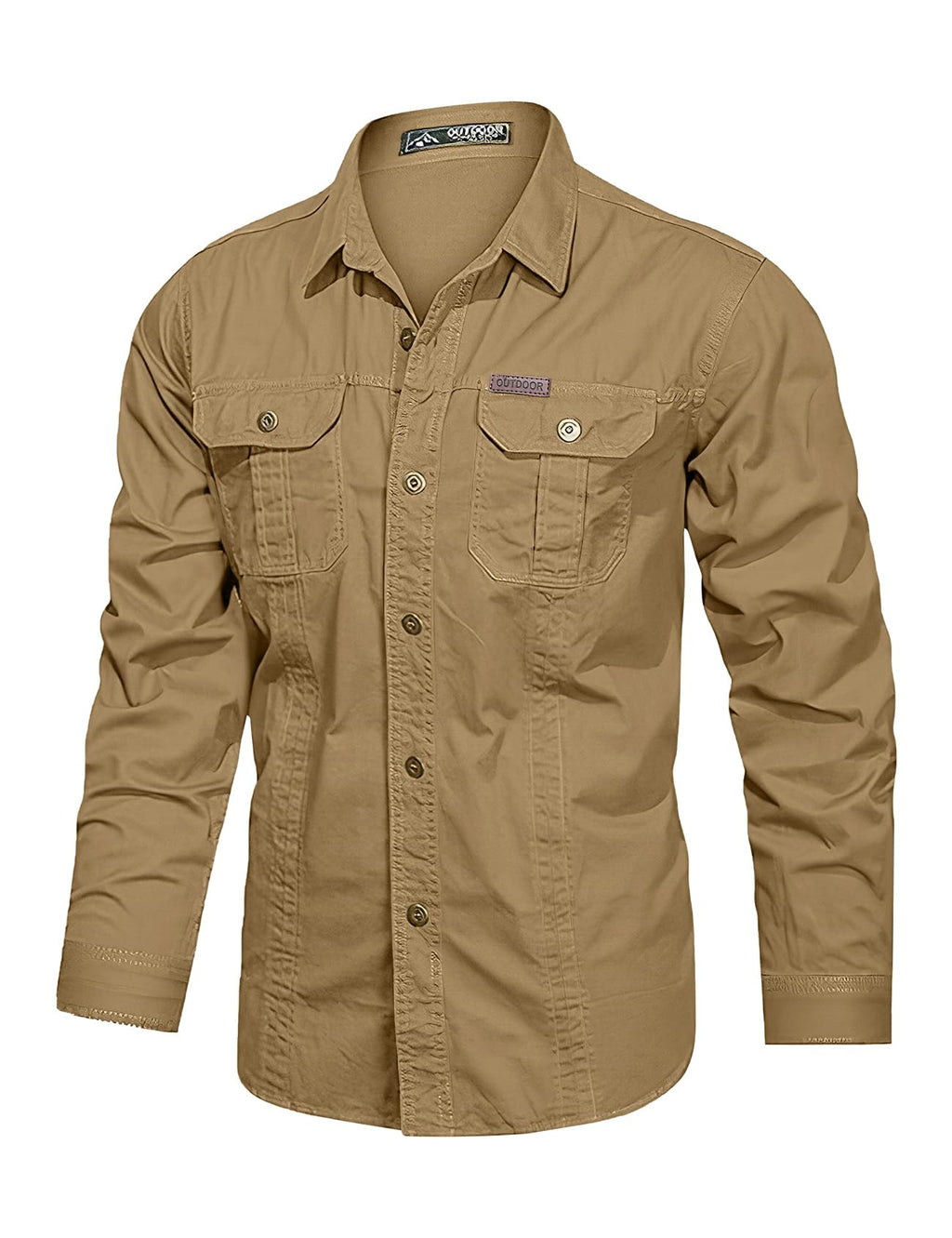 Eisctnd Men's Long Sleeve Cotton Work Shirt Casual Loose Fit Button Down Shirts with 2-Pocket for Outdoor Safari