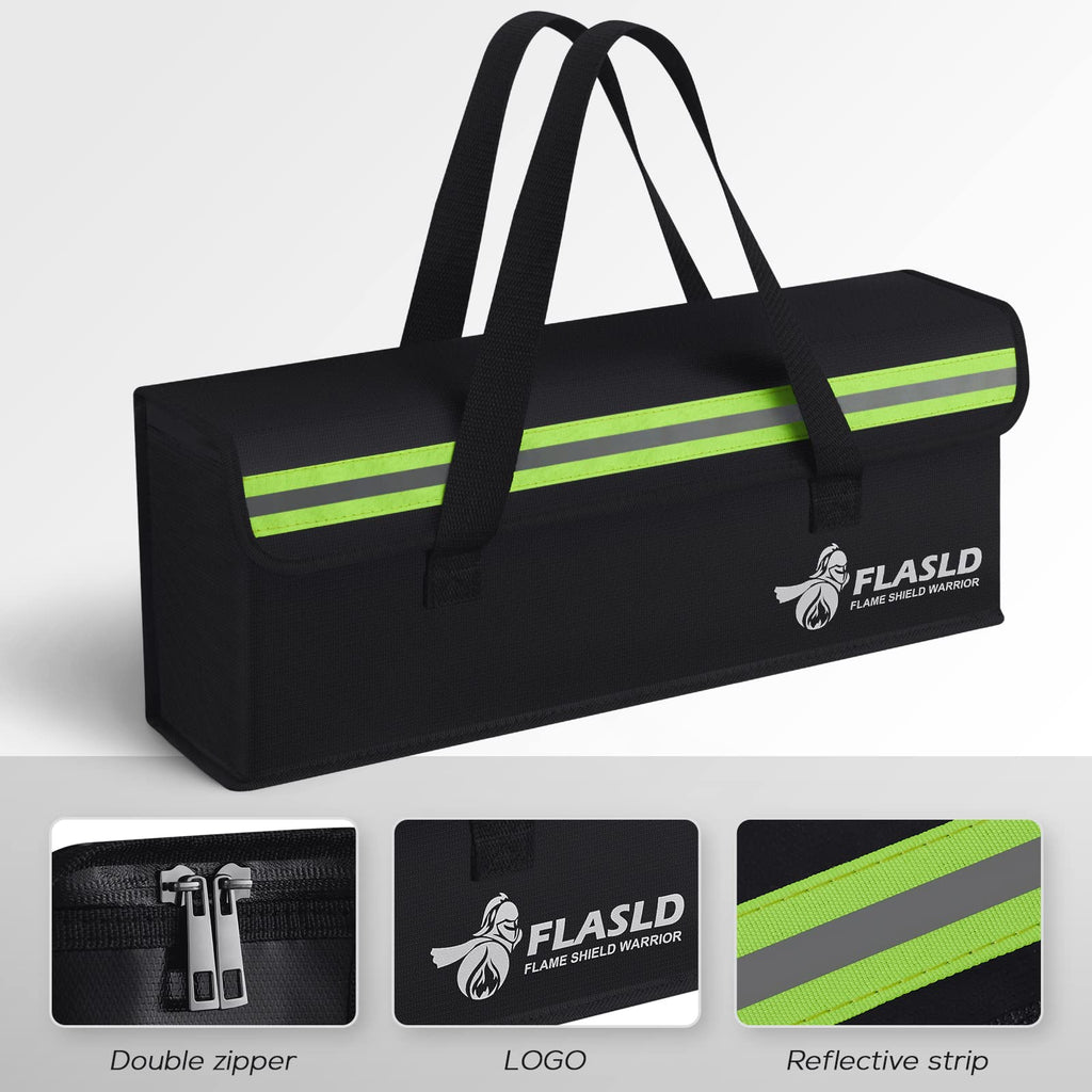 FLASLD Large Fireproof Lipo Bag for 100Ah Lithium Battery Storage and Charging, 14 x 7.8 x 9.5in Waterproof Box for Documents and Valuables