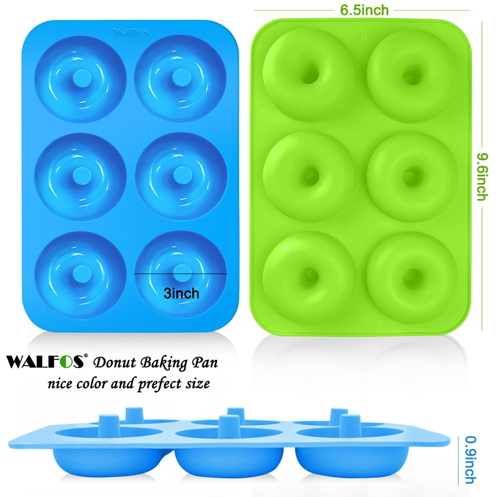 Walfos Donut Pan for Baking - Non-Stick Silicone Doughnut Pan Set, Silicone Donut Mold Heat Resistant, Make Perfect Donut Cake Biscuit Bagels, BPA FREE and Dishwasher Safe, Set of 3