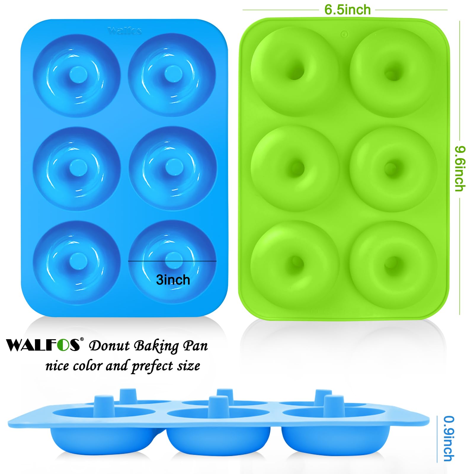 Walfos Donut Pan for Baking - Non-Stick Silicone Doughnut Pan Set, Silicone Donut Mold Heat Resistant, Make Perfect Donut Cake Biscuit Bagels, BPA FREE and Dishwasher Safe, Set of 3
