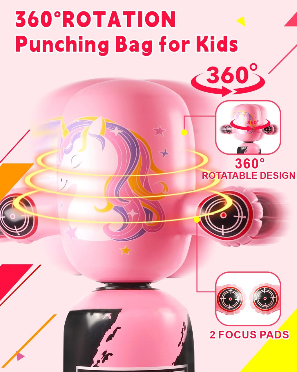 Punching Bag for Kids,New Upgraded 360°Rotating Kids Punching Bag,Inflatable Boxing Bag Toy for Boys Girls, Christmas Birthday Gift for Kids Age 3-12