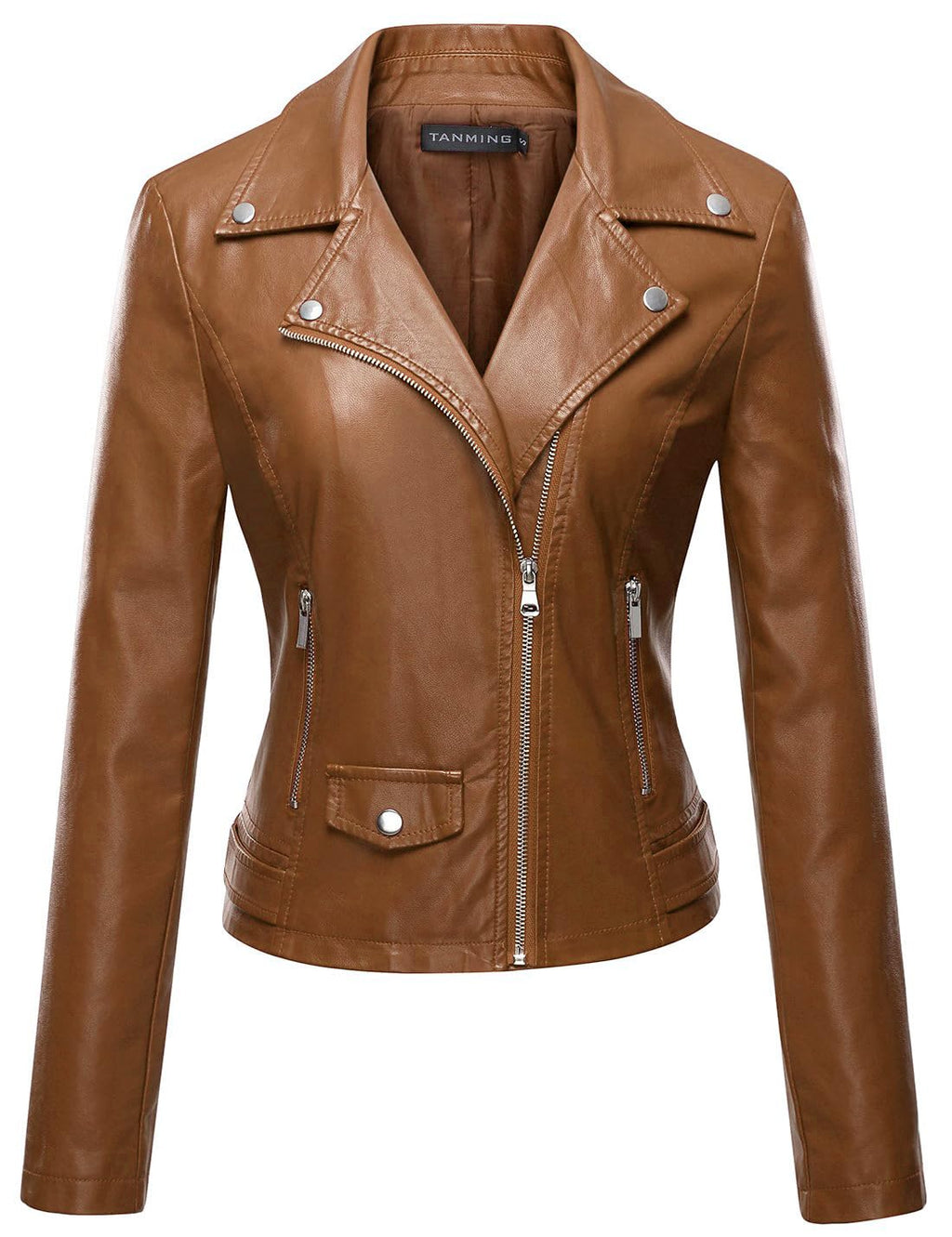 Tanming Women's Faux Leather Moto Biker Short Coat Jacket