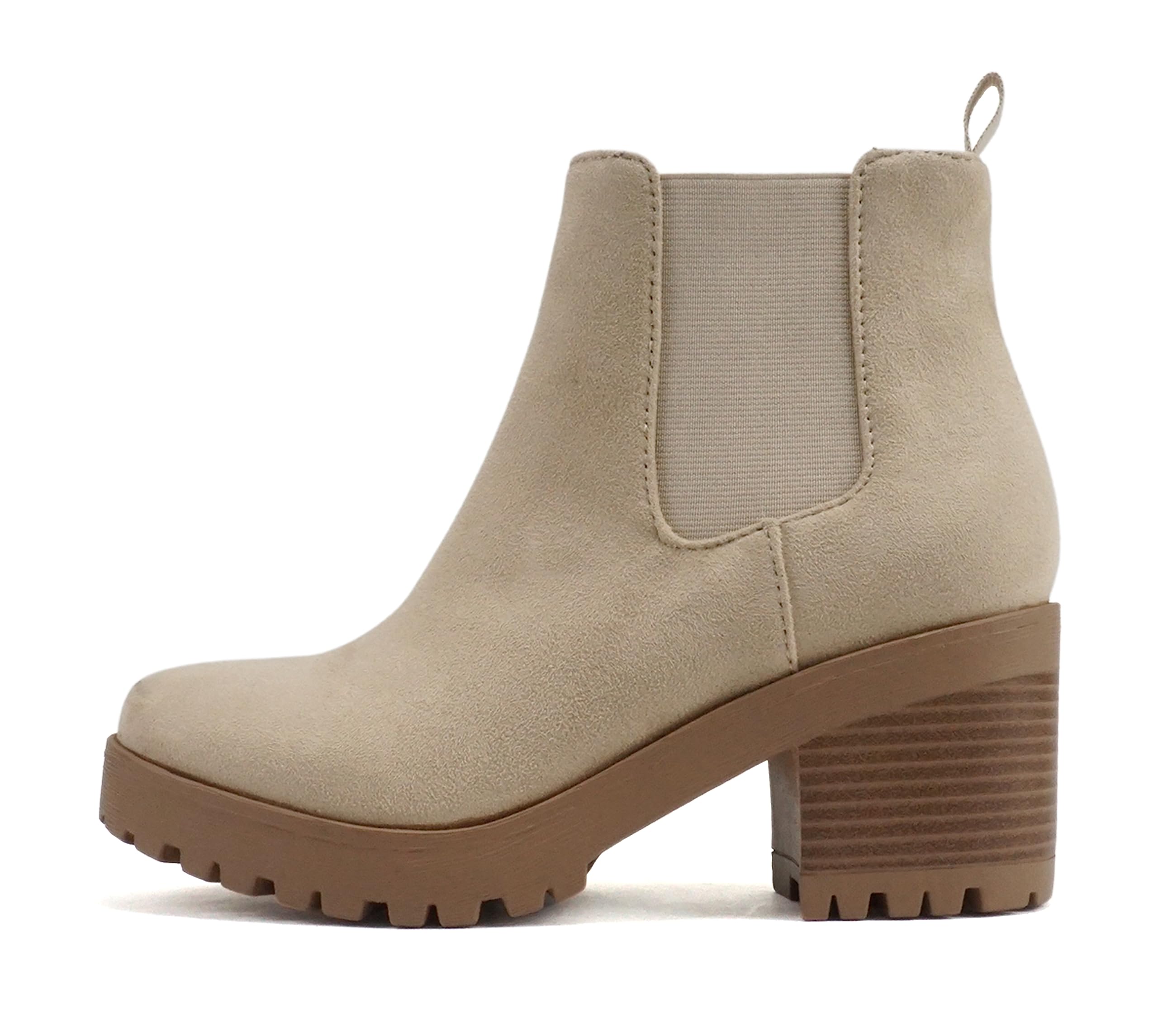 Soda Top Shoes Jaber Ankle Boot W Lug Sole Elastic Gore and Chunky Heel