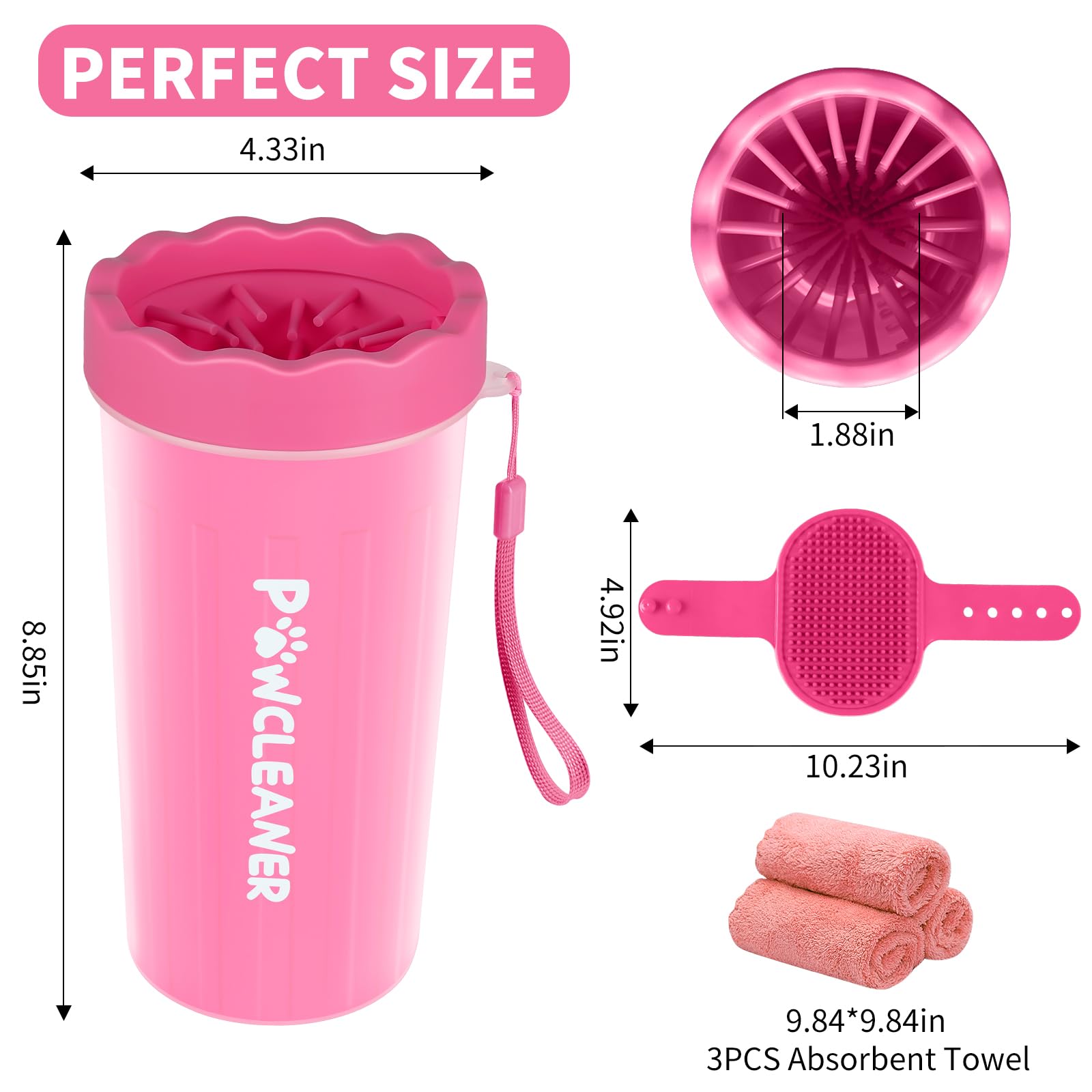Professional 7 in 1 Dog Paw Cleaner for Dogs & Cats - Includes 1 Portable Paw Washer, 1 Bath Brush, 2 Dog Toothbrushes and 3 Absorbent Towels Note: Fits Paws up to 2 Inches Wide (Small, Black)