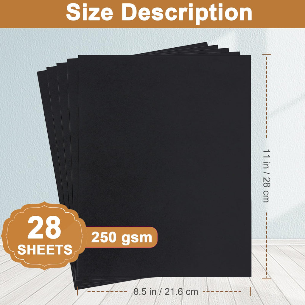 Silunkia 28 Sheets Black Cardstock 8.5 x 11 for Halloween, 250gsm/92lb Heavyweight Black Paper Card Stock for DIY Cards, Scrapbooking, Greeting Cards, Invitations, Party