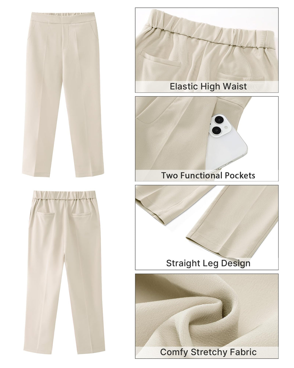 GRAPENT Capri Pants for Women High Waisted Pull On Dress Pants Slim Straight Leg Stretchy Waist Capris Trousers Pants