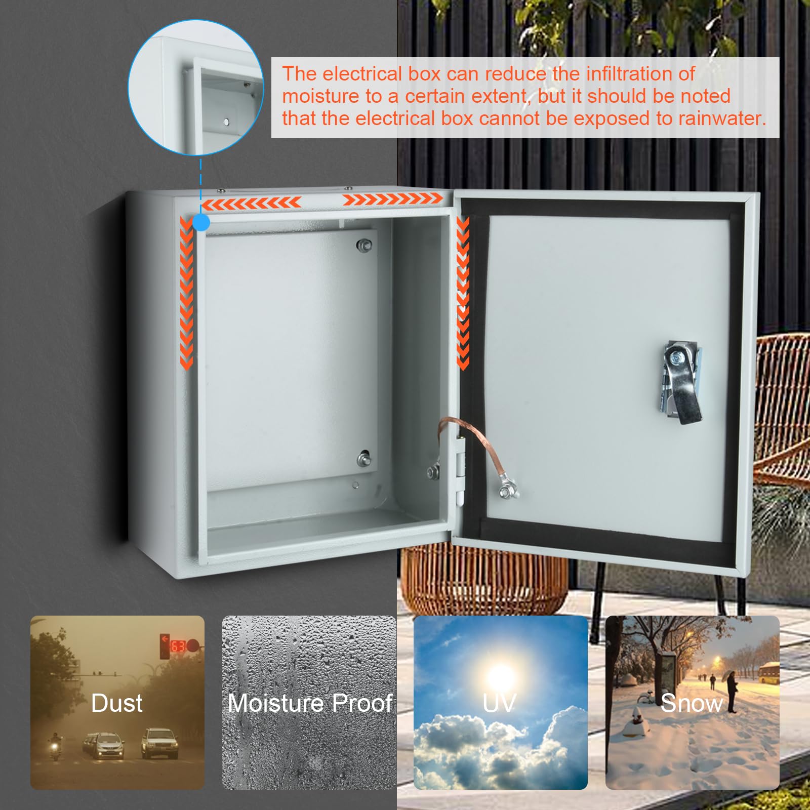 Steel Electrical Junction Box, Indoor&Outdoor Electrical Enclosure Box, Wall Mounted Waterproof&Dustproof Metal Box, Universal Electric Equipment Enclosure Box with Safety Locks and Mounting Plates