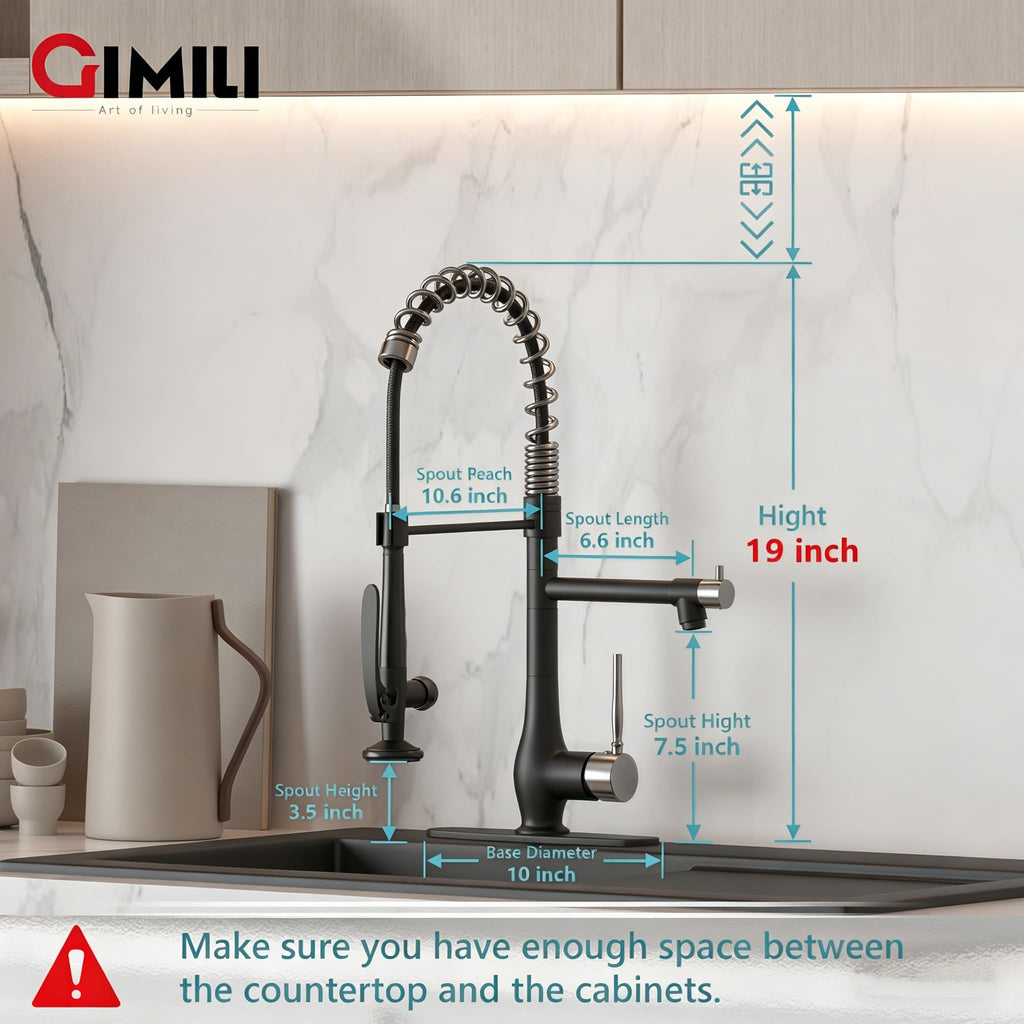 GIMILI Black and Gold Kitchen Faucet with Pull Down Sprayer Single Handle High Pressure Kitchen Sink Faucet Commercial Double-Headed Stainless Steel Kitchen Faucets