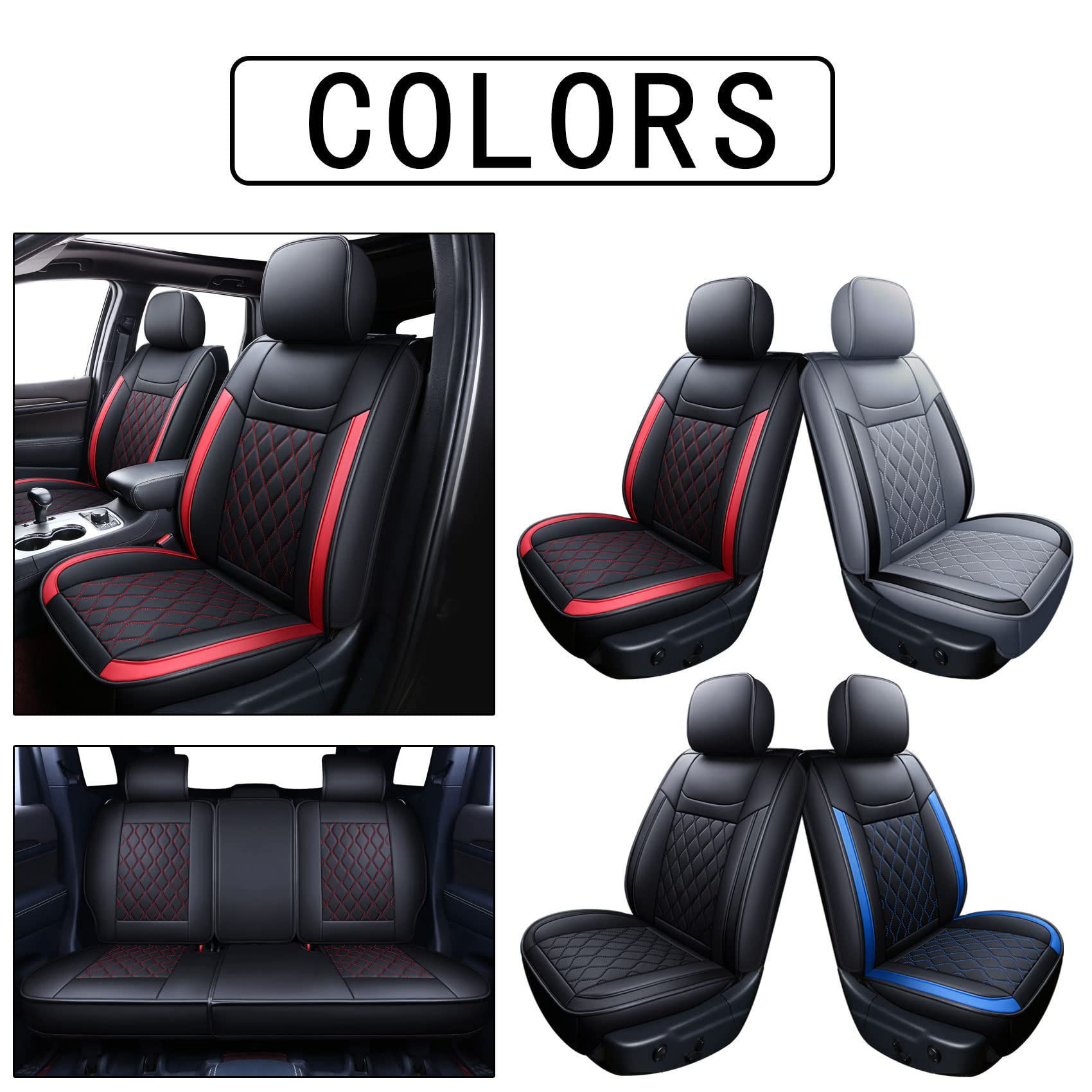 Huidasource Grand Cherokee Seat Covers, 2 Pieces Waterproof Leather Customized Car Seat Cushion Covers Protectors Compatible with Jeep Grand Cherokee 2011-2022 (2Pcs Front/Black)