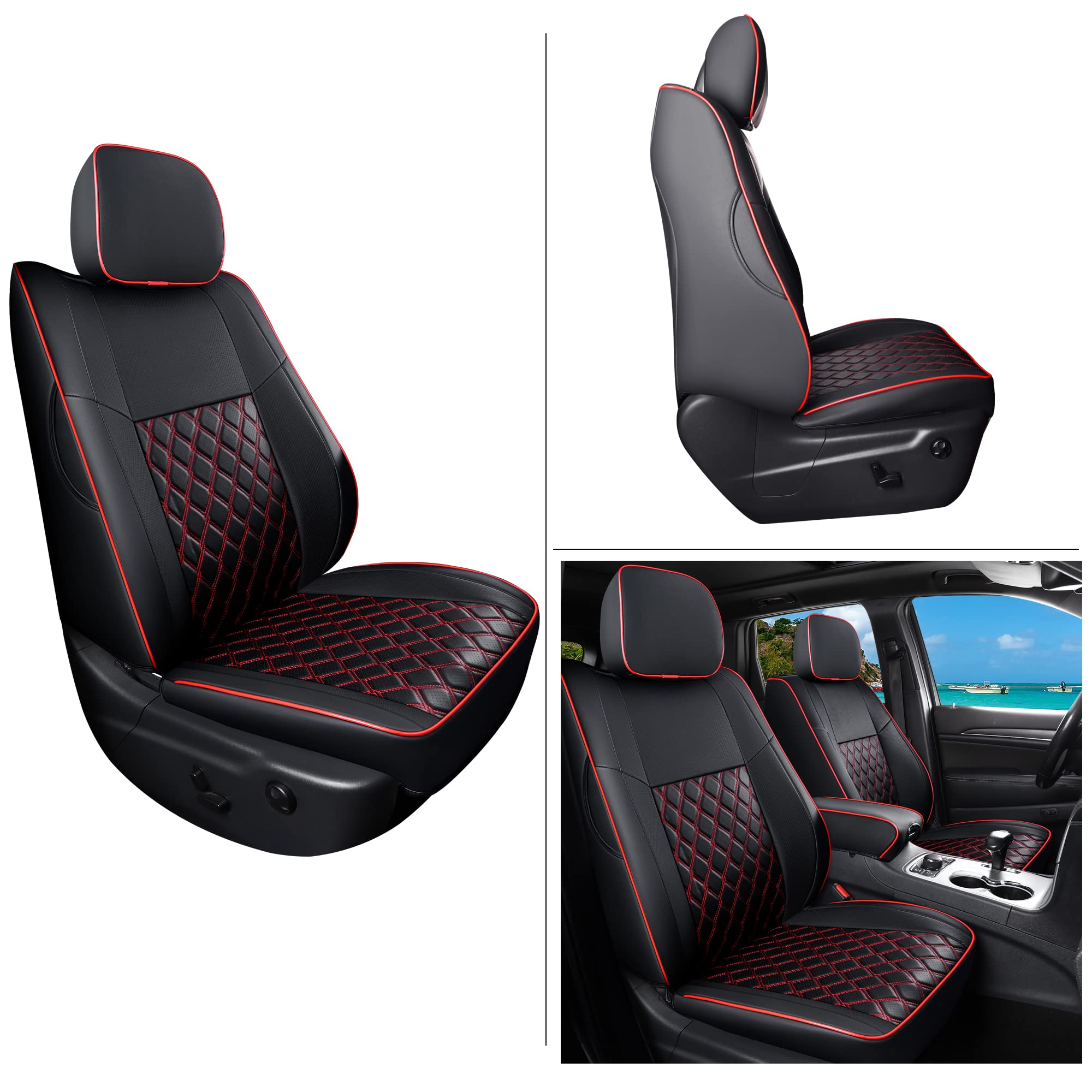 Huidasource Grand Cherokee Seat Covers, 2 Pieces Waterproof Leather Customized Car Seat Cushion Covers Protectors Compatible with Jeep Grand Cherokee 2011-2022 (2Pcs Front/Black)