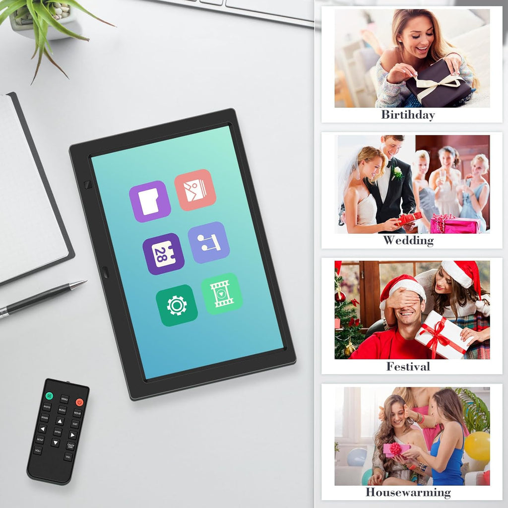 10.1" Digital Picture Frame, 1080P IPS Digital Photo Frame, No WiFi/App Needed, Plug & Play SD Card & USB, Remote & Motion Sensor, Photos/Videos/Music, Free 32GB USB
