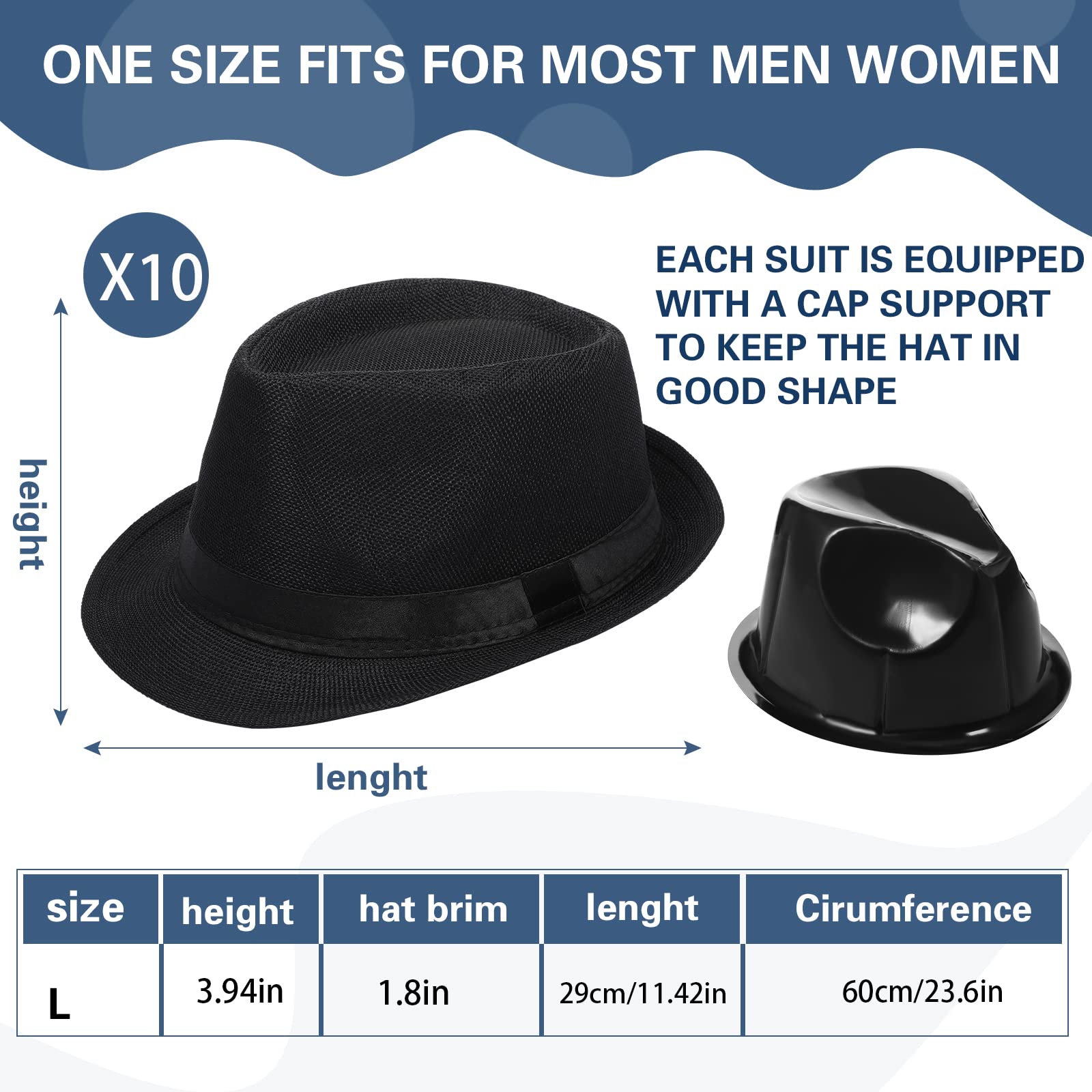 Haysandy 10 Pack 1920s Fedora Hats for Men Short Brim Sun Panama Hats for Men Women Party Costume