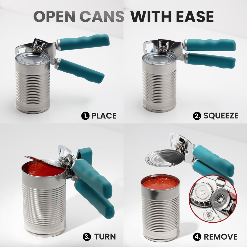 Zulay Kitchen Heavy Duty Stainless Steel Can Opener Manual with Bottle Opener - Rust Proof Manual Can Opener With Turn Knob & Comfy Soft Grip Handles - Airy Lilac