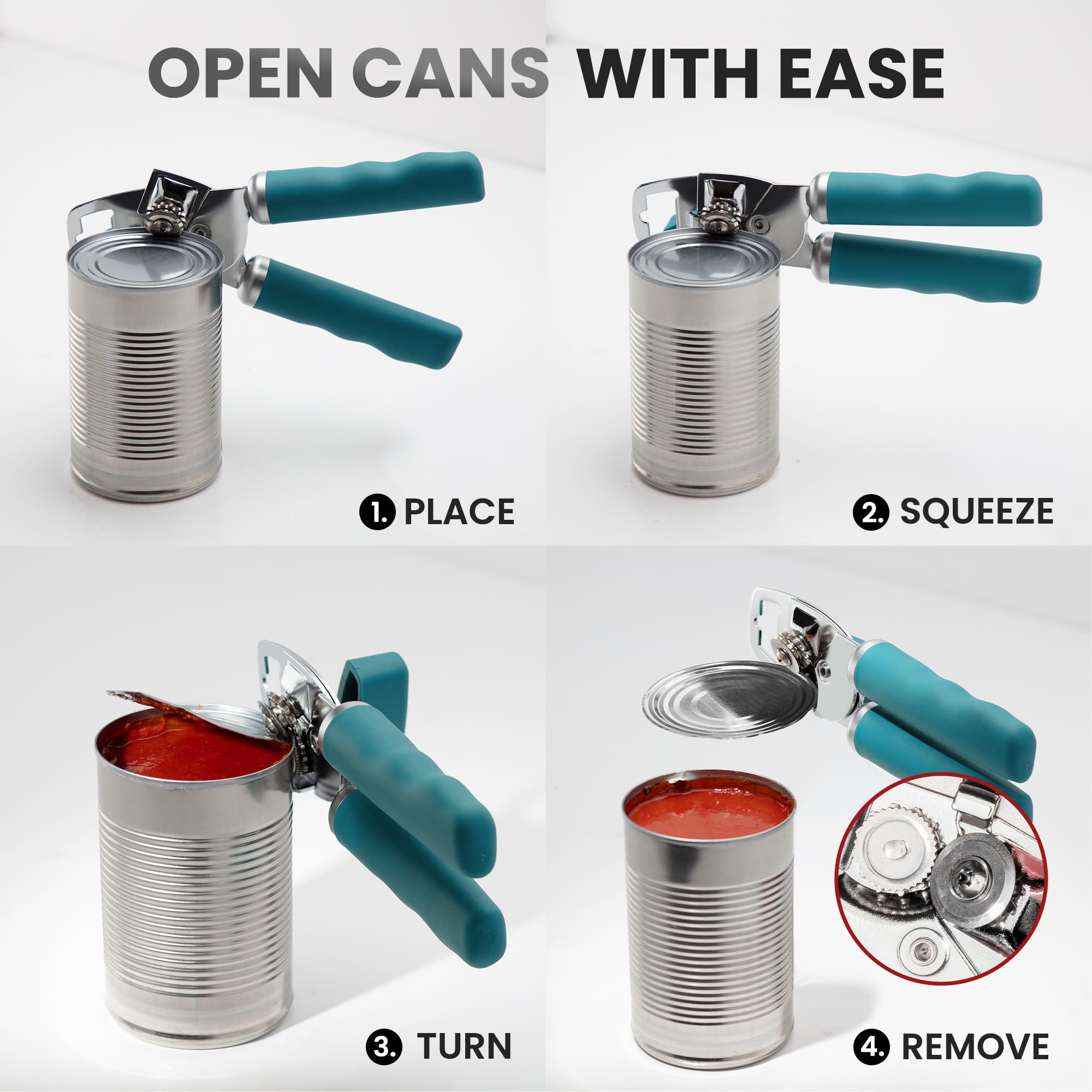 Zulay Kitchen Heavy Duty Stainless Steel Can Opener Manual with Bottle Opener - Rust Proof Manual Can Opener With Turn Knob & Comfy Soft Grip Handles - Airy Lilac