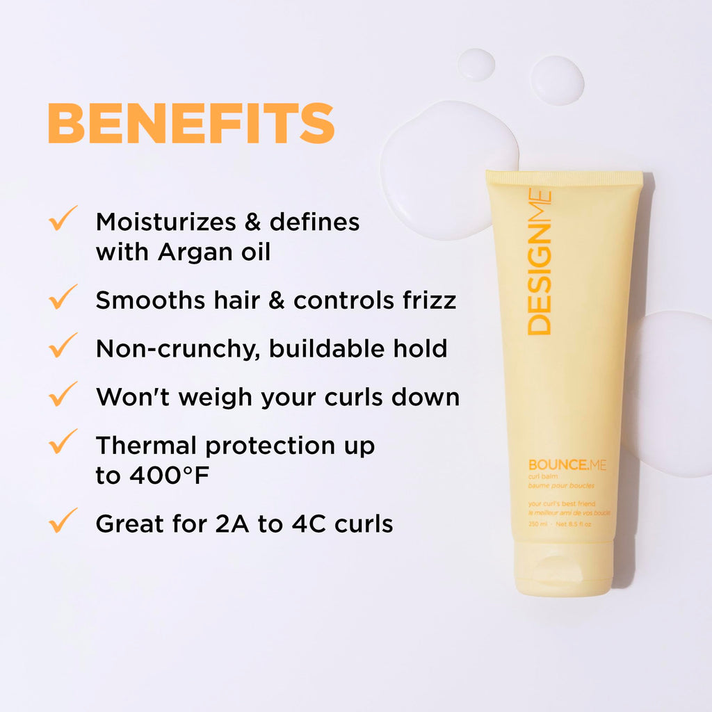 Design.Me BOUNCE.ME Curl Balm and Cream for Curly Hair with Nourishing Argan Oil | Wave, Coil, and Curl Defining Cream | Sulfate Free and Paraben Free (8.5 Fl Oz)