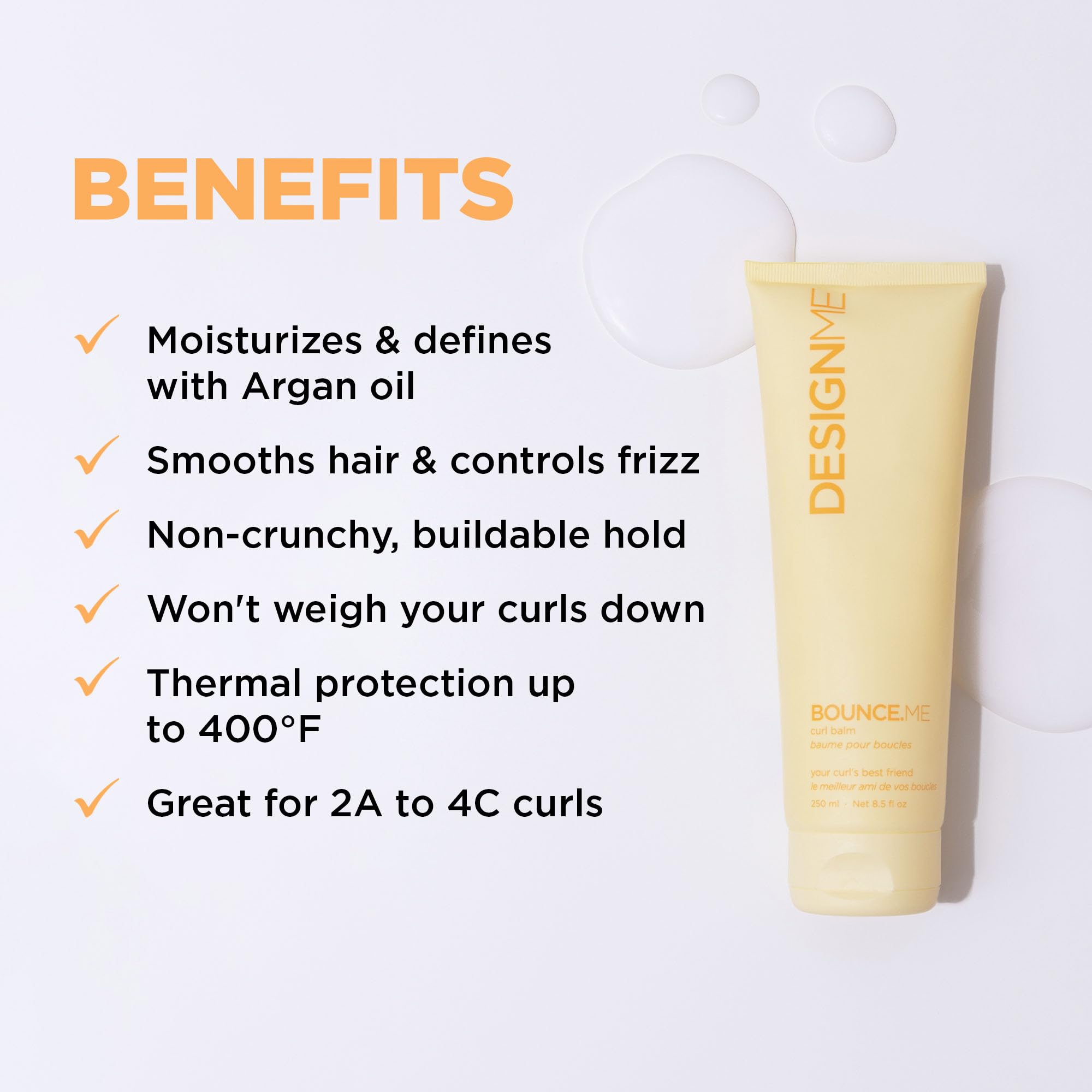 Design.Me BOUNCE.ME Curl Balm and Cream for Curly Hair with Nourishing Argan Oil | Wave, Coil, and Curl Defining Cream | Sulfate Free and Paraben Free (8.5 Fl Oz)