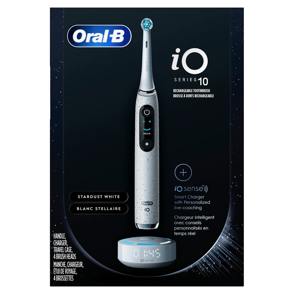 Oral-B Rechargeable Electric Toothbrush, iO10 Ultimate Clean, 7 Cleaning Modes, Interactive Display, iSense Charger, Charging Travel Case, 4 Brush Heads, Rechargeable Toothbrush, Black
