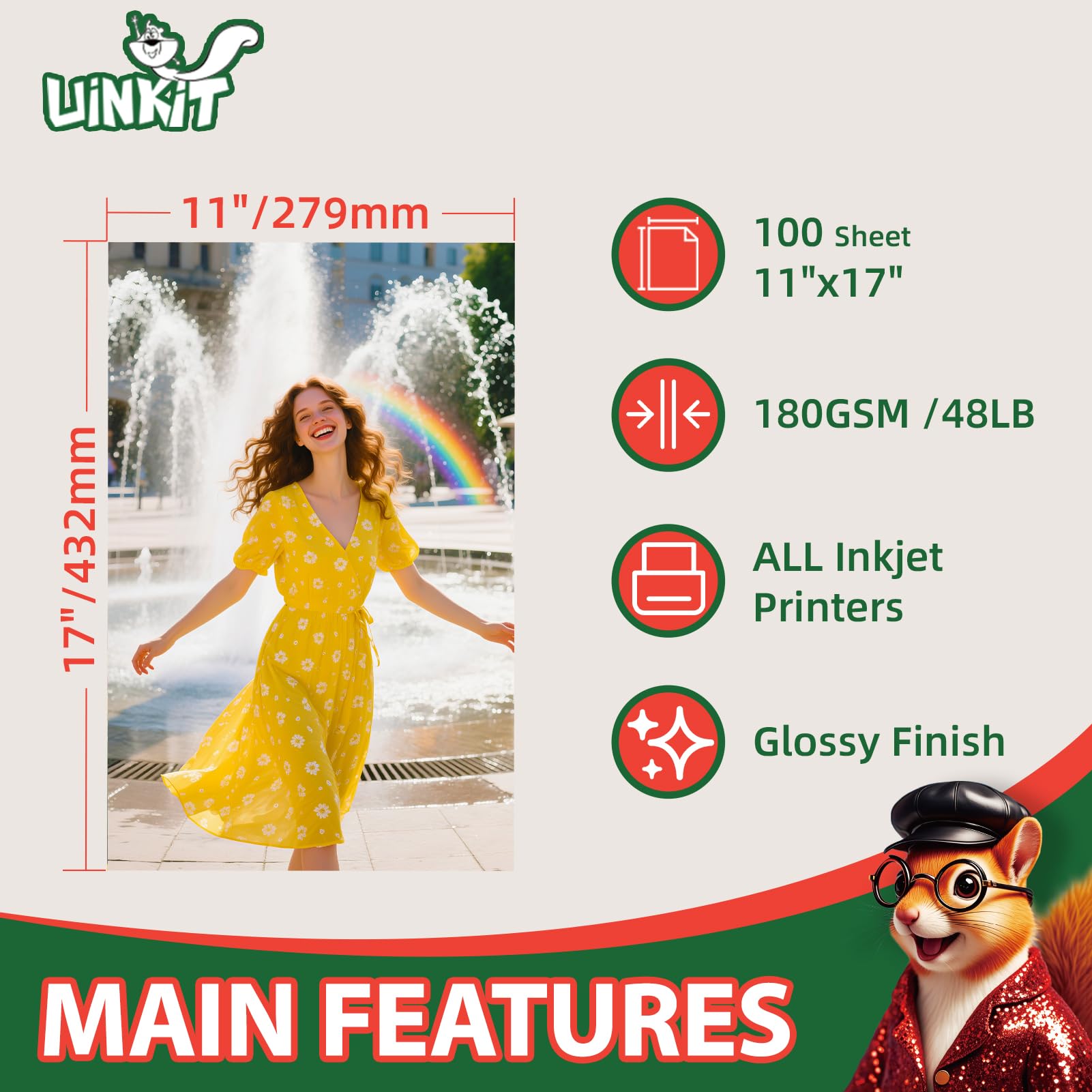 Uinkit Premium Glossy Inkjet Photo Paper - 4x6 Inch, 48lb 180gsm, 100 Sheets - Professional Photographic Quality, Dye Ink Compatible, High-Gloss Finish for Vivid Memories & Instant Prints