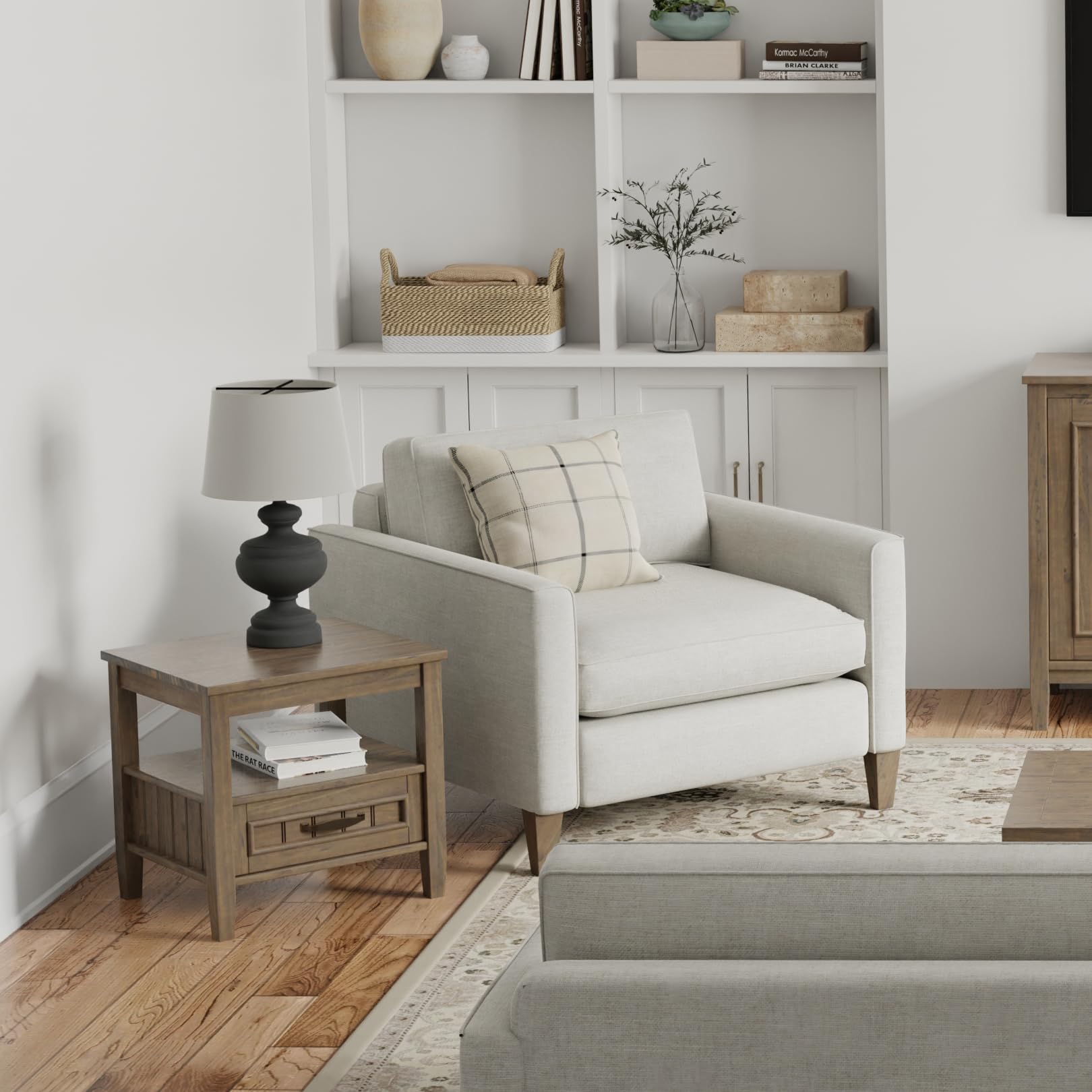 SIMPLIHOME Warm Shaker Coffee Table - 48 inch Wide Solid Wood Coffee Table in Black, Transitional Living Room Table with 2 Drawers, Open Shelf, Shaker Fronts and Tapered Legs