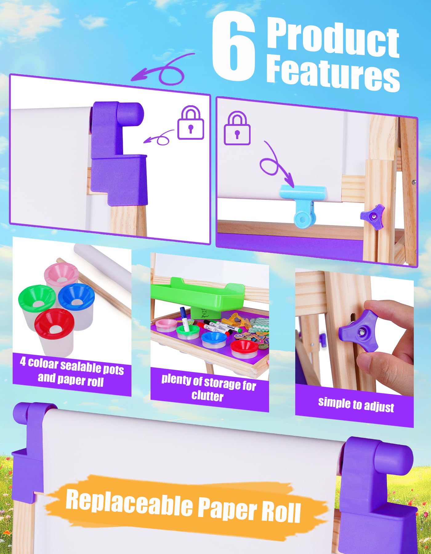 JOYOOSS Easel for Kids Art Easel Kids Easels for Toddlers,Wooden Kid Easel with Paper Roll - Adjustable Magnetic Double Sided Kids Dry Erase Board,Birthday Gifts for 1-12 Year Old Girls or Boys Blue