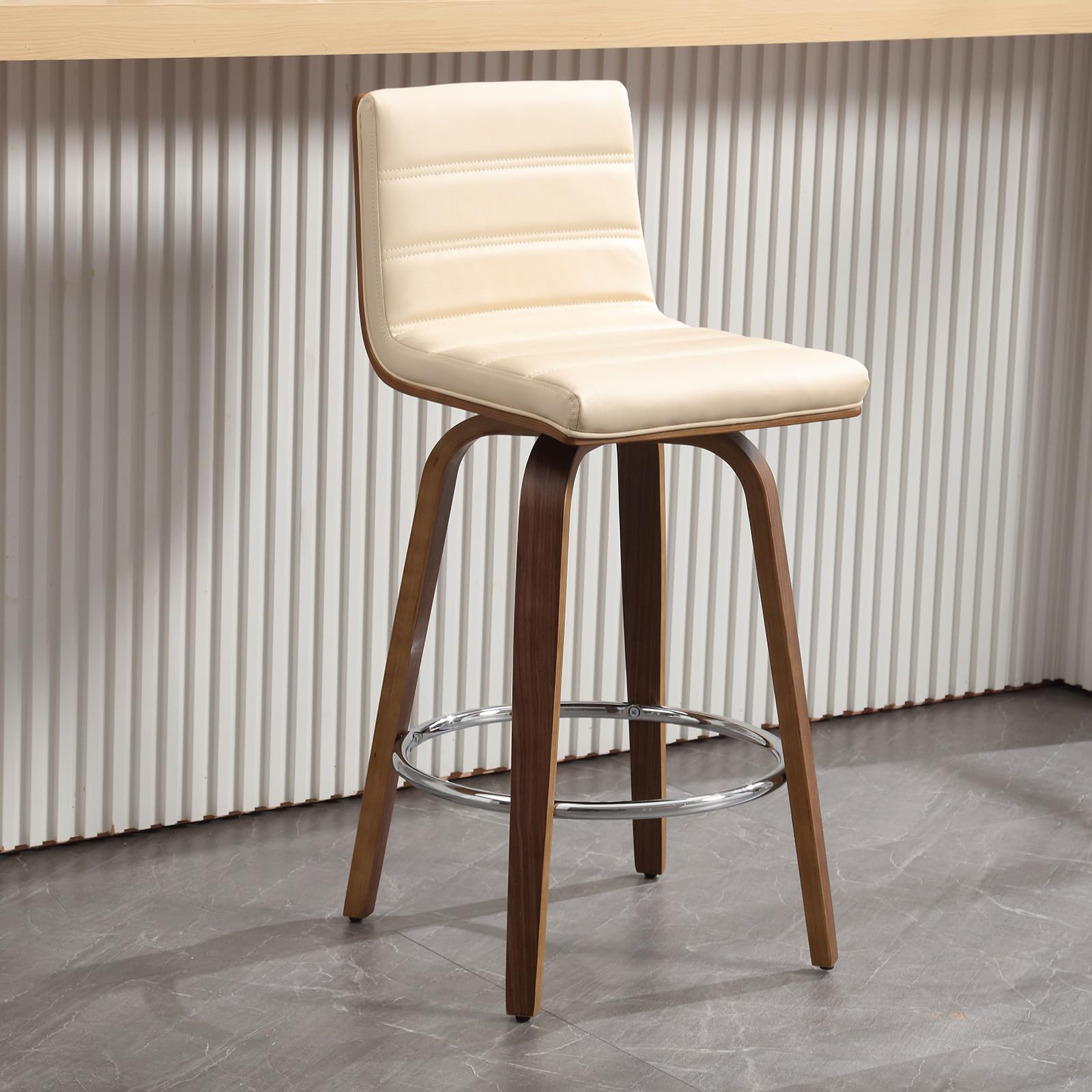Bar Stools 29 Inch Bar Height, Swivel Bar Stools with Backs Upholstered PU Leather Barstool, L Shape Back and Padded Seat, Mid-Century Modern Bar Stool Pub Chairs for Kitchen Counter Island, Black
