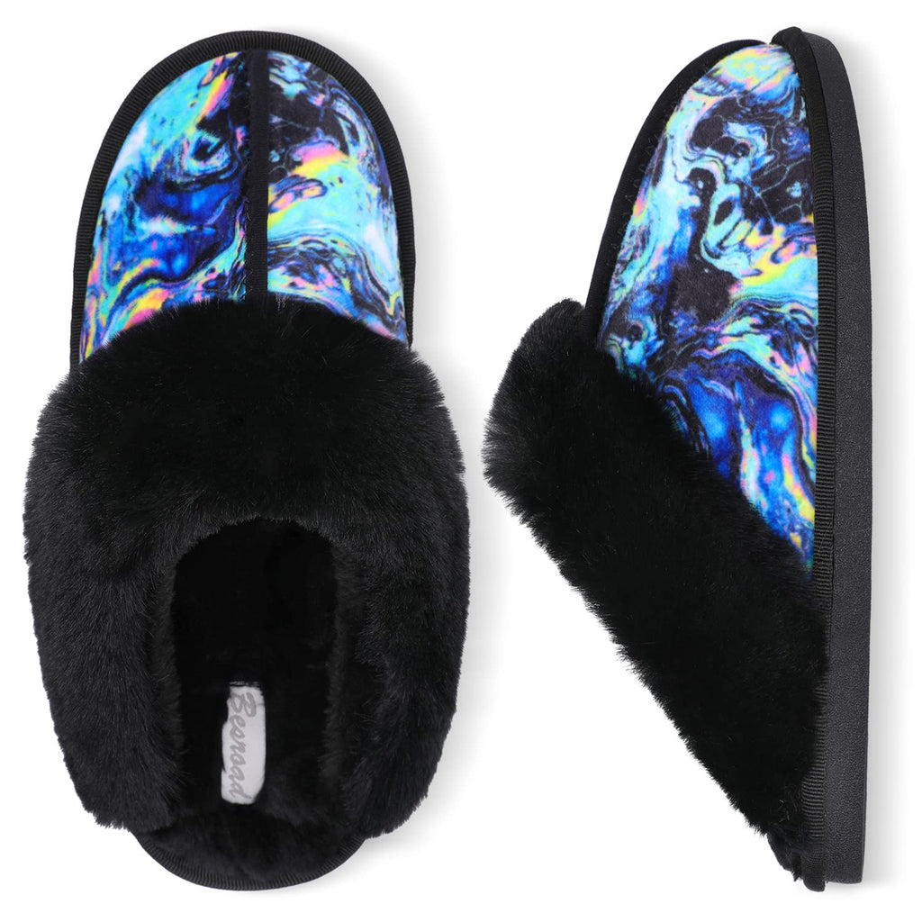 Besroad Winter Fuzzy House Slippers Sandals Plush Faux Fur Fluffy Flats Slippers Warm Slide Shoes for Women