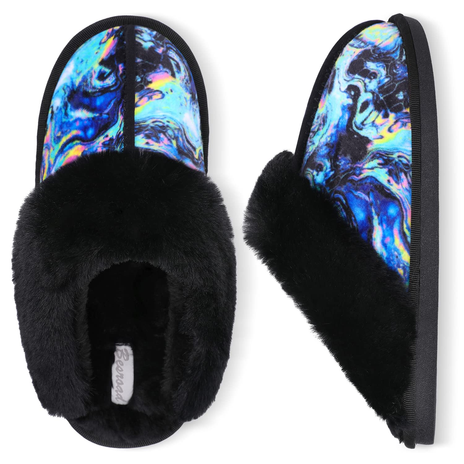 Besroad Winter Fuzzy House Slippers Sandals Plush Faux Fur Fluffy Flats Slippers Warm Slide Shoes for Women