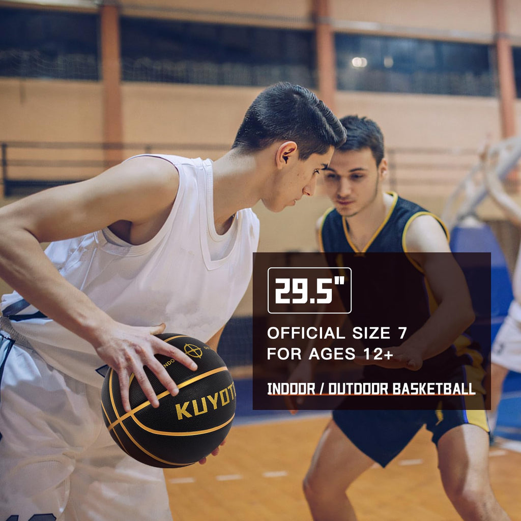 KUYOTQ Kids Youth Adult Size 3/4/5/6/7 (22/25.5/27.5/28.5/29.5") Basketball Premium Rubber or Faux Leather Basketball Indoor Outdoor Basketball for Boys Girls Womens Mens Basketball Gifts (Deflated)