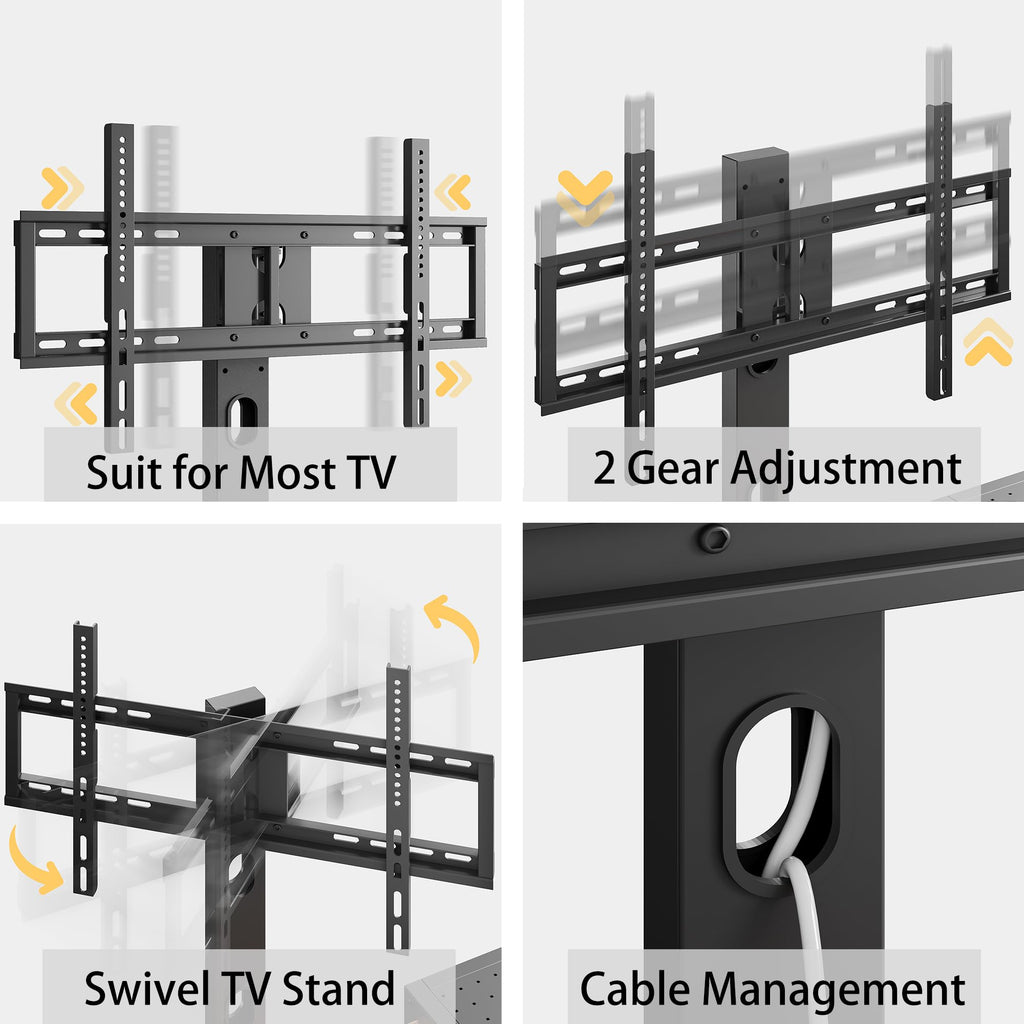 IRONCK 79 Inch TV Stand for TVs up to 85 Inch with Mount and Power Outlet, 3 Tiers TV Console with Storage Shelves, Entertainment Center, Steel Frame, for Living Room, Bedroom, Black