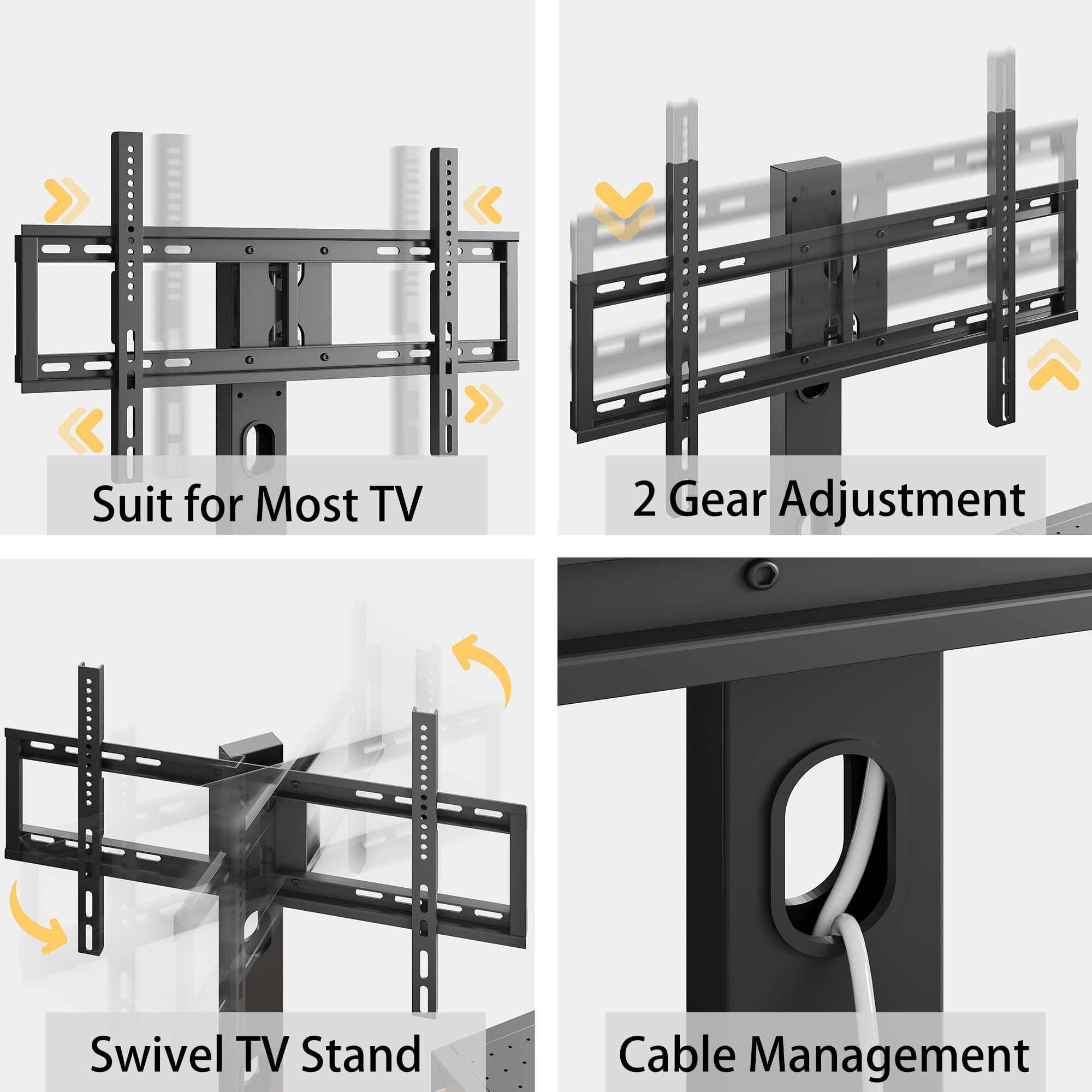 IRONCK 79 Inch TV Stand for TVs up to 85 Inch with Mount and Power Outlet, 3 Tiers TV Console with Storage Shelves, Entertainment Center, Steel Frame, for Living Room, Bedroom, Black