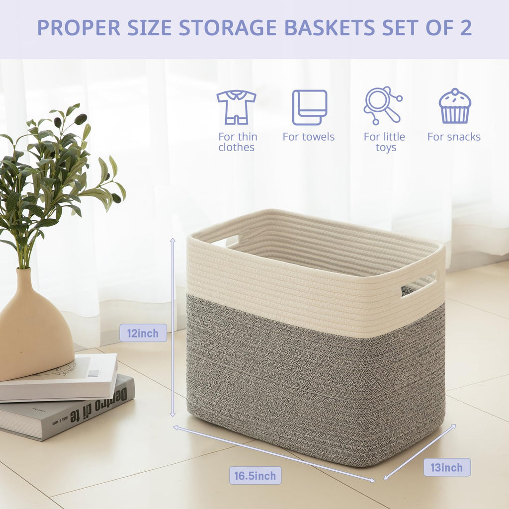 OIAHOMY Storage baskets for Shelf, Toy Storage Basket, Collapsible Storage Bins, Blanket Basket Living Room, Closet Storage for Bedroom, 15 x 9.8 x 11.8 Inches-Pack of 2-Brown, FSB-H-P-02