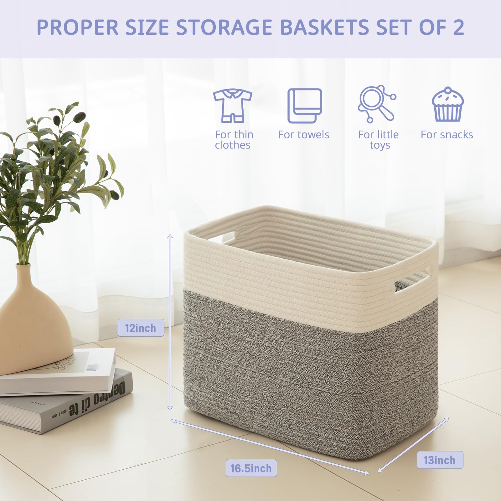 OIAHOMY Storage baskets for Shelf, Toy Storage Basket, Collapsible Storage Bins, Blanket Basket Living Room, Closet Storage for Bedroom, 15 x 9.8 x 11.8 Inches-Pack of 2-Brown, FSB-H-P-02