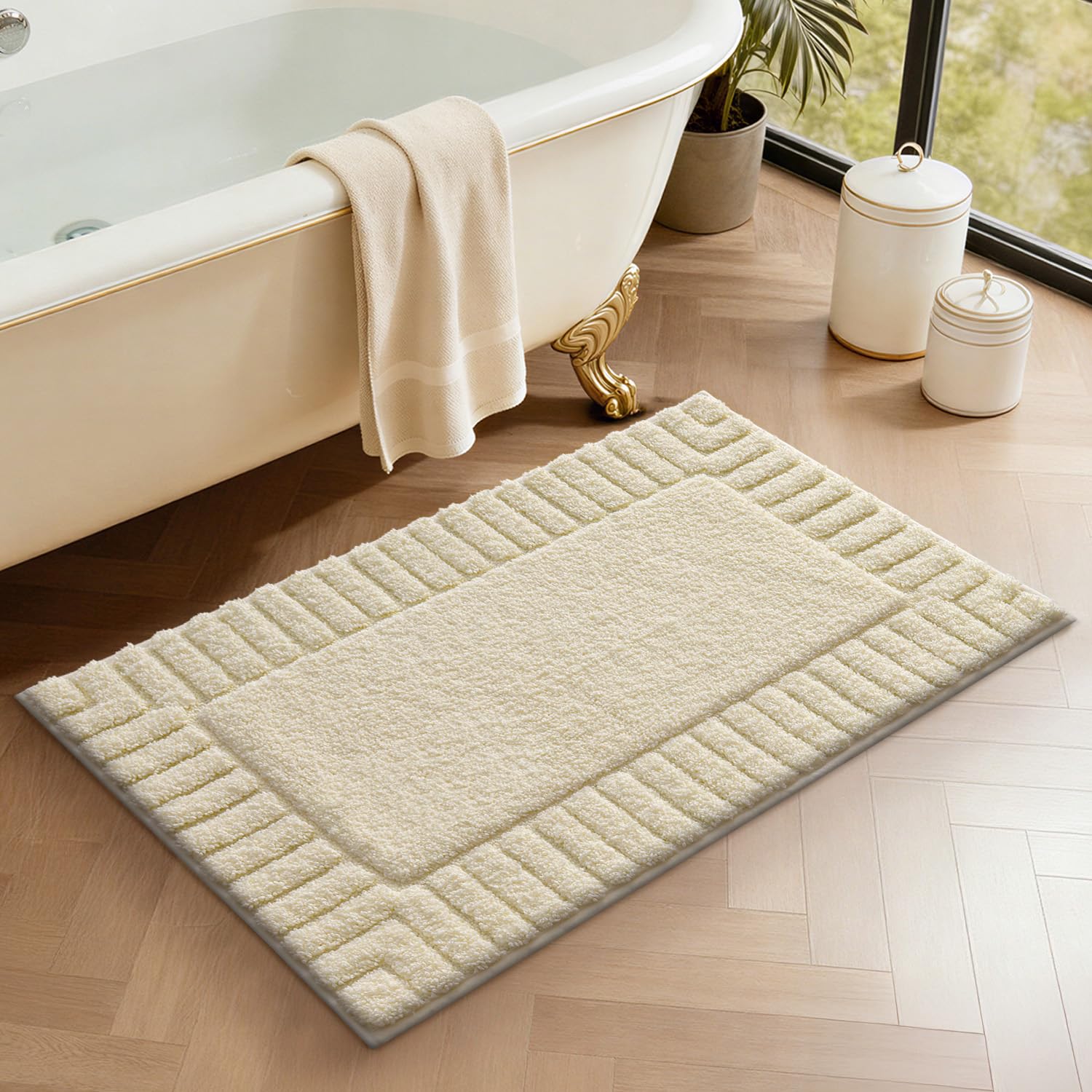 LUMI Bathroom Rugs Non Slip with Rubber Backing, Extra Soft Plush Microfiber Bath Rug Absorbent, Machine Washable Bath Mat Quick Dry for Tub, Shower, Hotel, Beige, 16"x24"