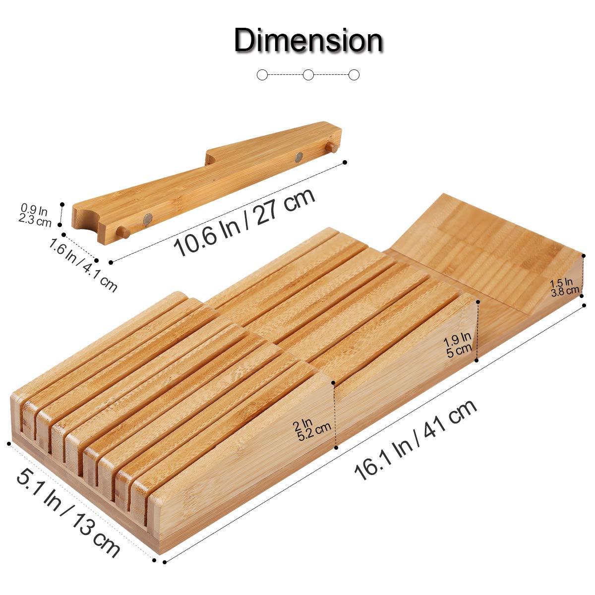 NIUXX Bamboo In-Drawer Knife Block Set for 9 Knives(Not Included), Large Kitchen Detachable Washable Cutlery Slot Organizer Storage Holder for Sharpening Steel and Cutter