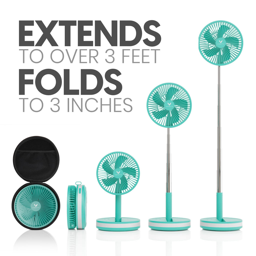 VENTY Portable Fan - Wireless Battery Operated Fan - 4 Speeds - LED Lighting - Carry Case & Remote Control - Cruise Travel - Outdoor Travel RV Power Bank With USB-C Port (Black with Case)